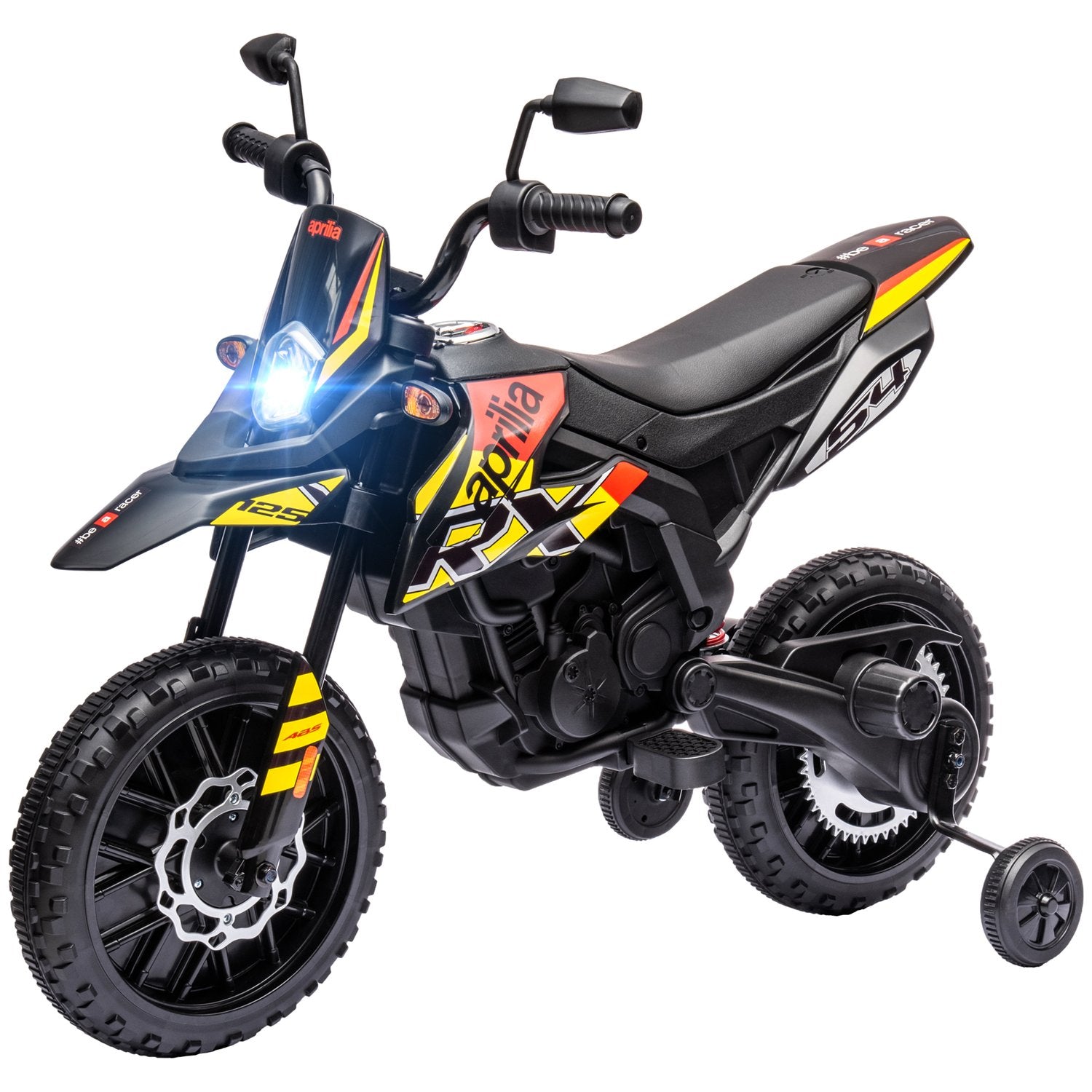 Elmotorcykel för barn, 12V, musik- och träningshjul, 6 km/h