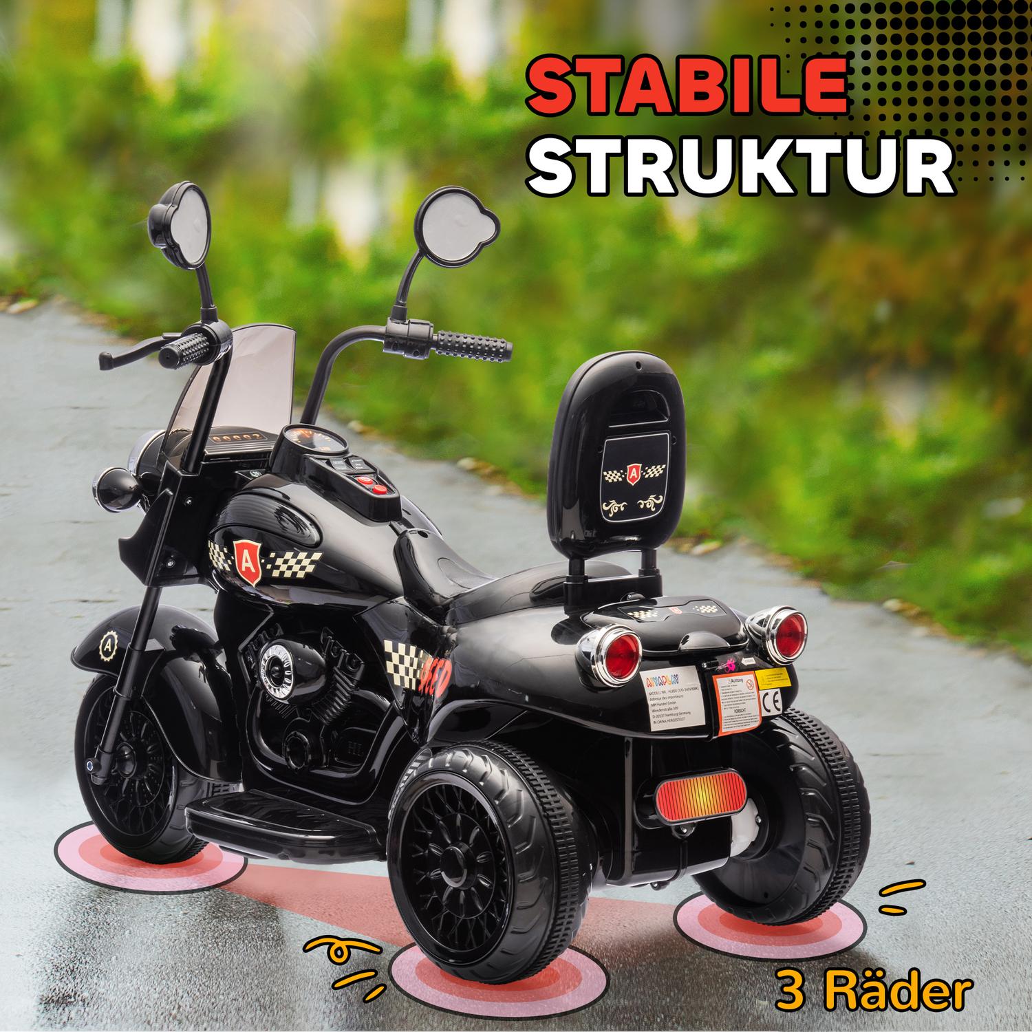 Elmotorcykel för barn, 6V, LED, 3-6 år, Svart