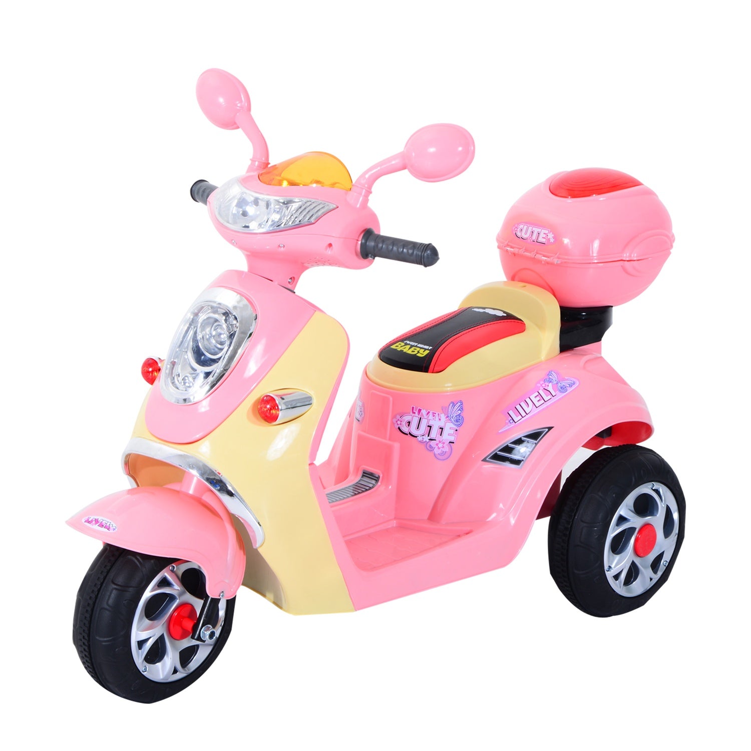 Elmotorcykel för barn – 6V, Trehjuling, Rosa/Gul