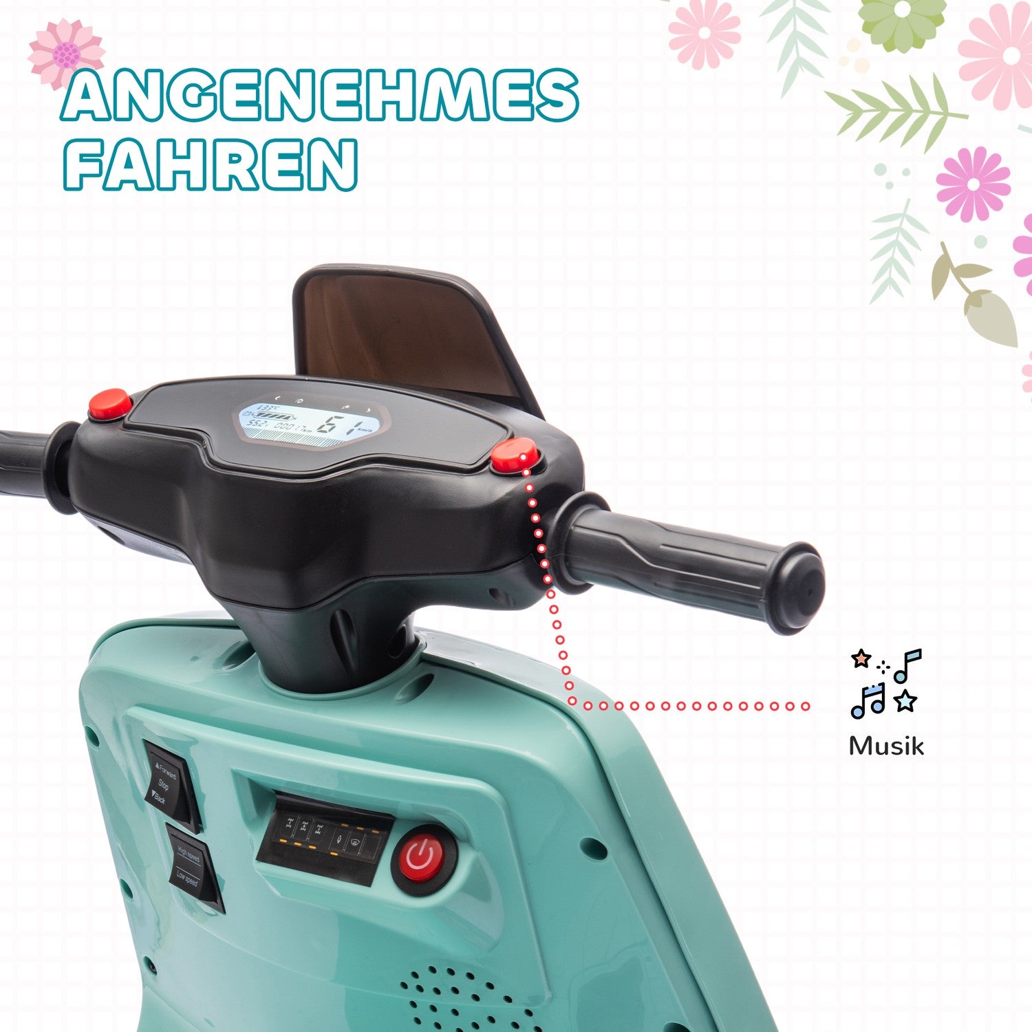 Elmotorcykel för barn 6V med musik och ljus, grön