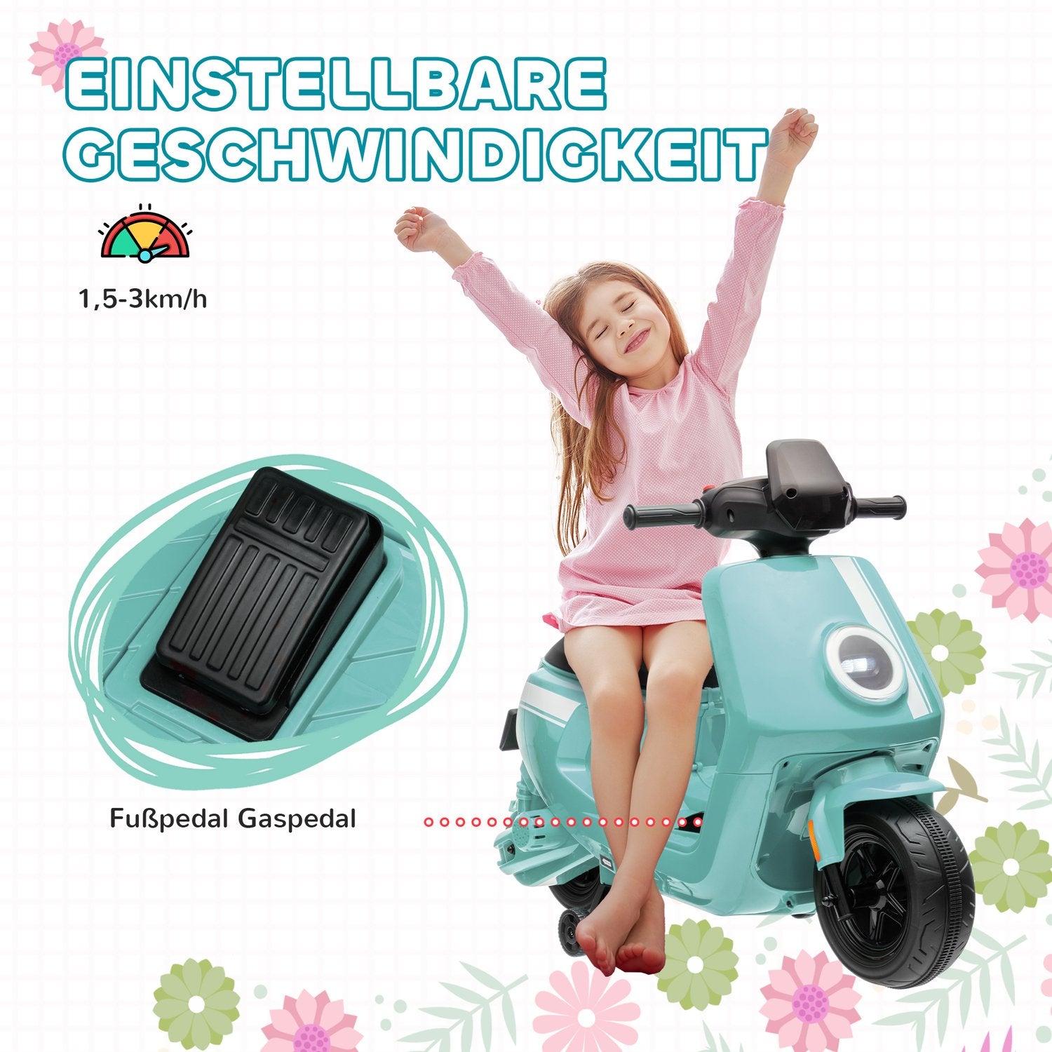 Elmotorcykel för barn 6V med musik och ljus, grön