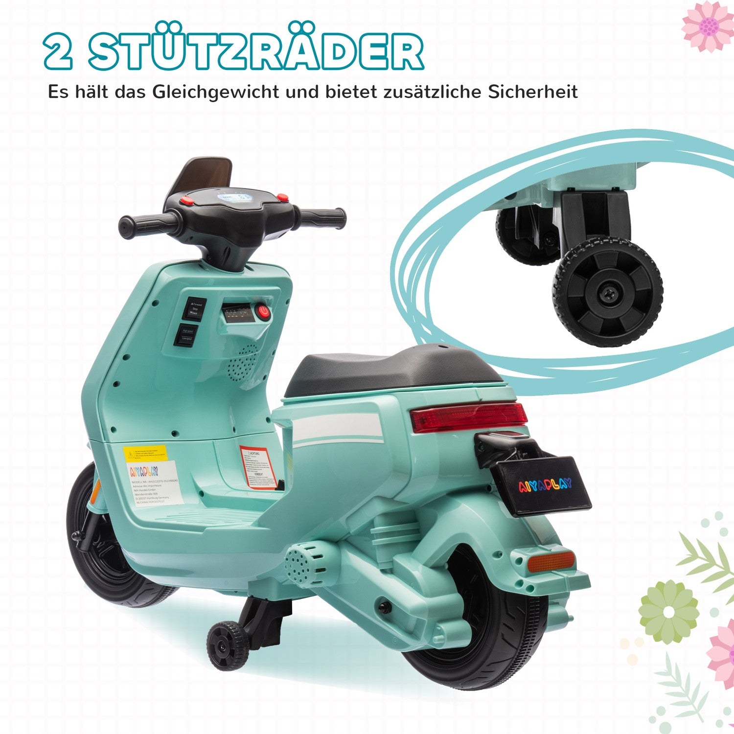 Elmotorcykel för barn 6V med musik och ljus, grön