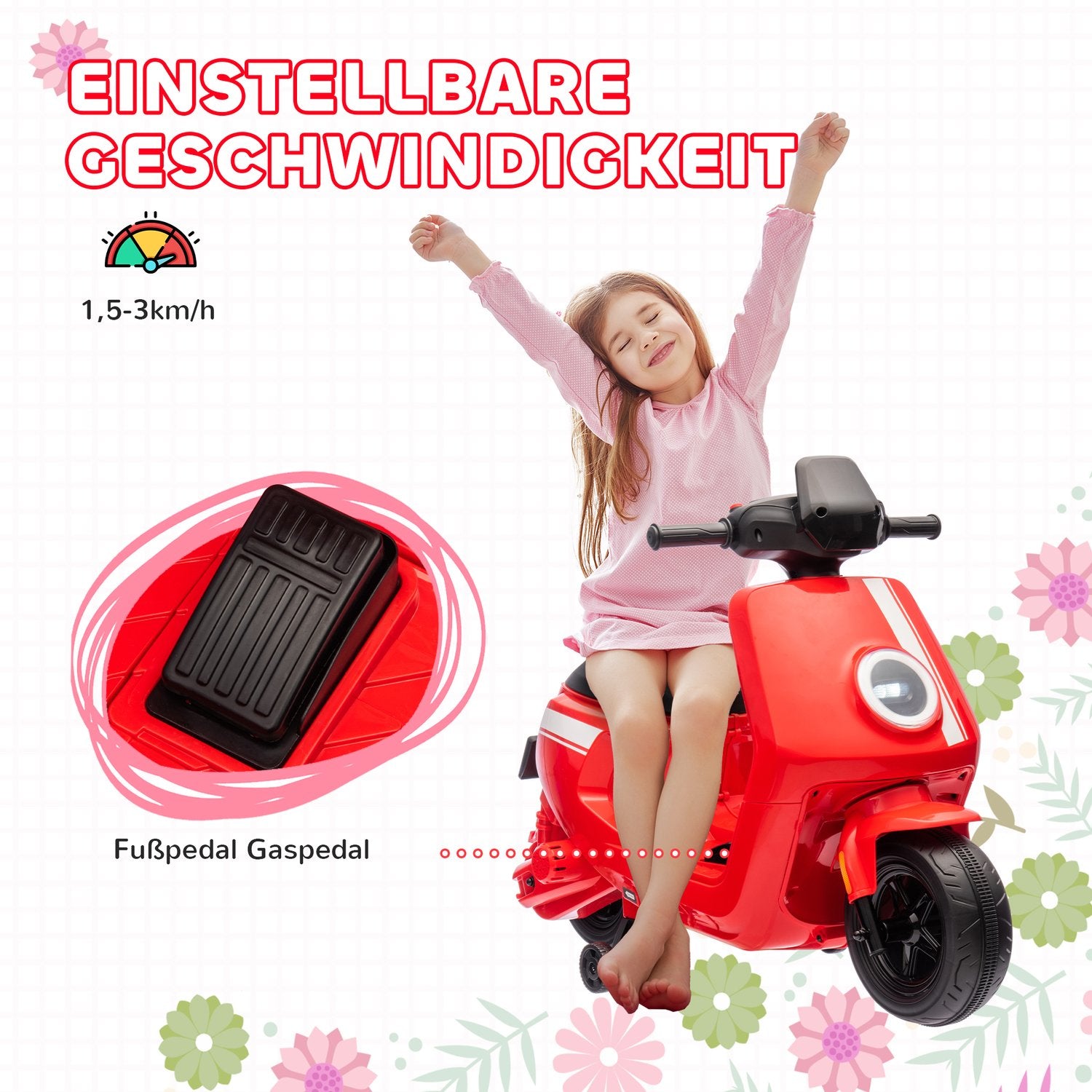 Elmotorcykel för barn, 6V, musik & ljus, röd