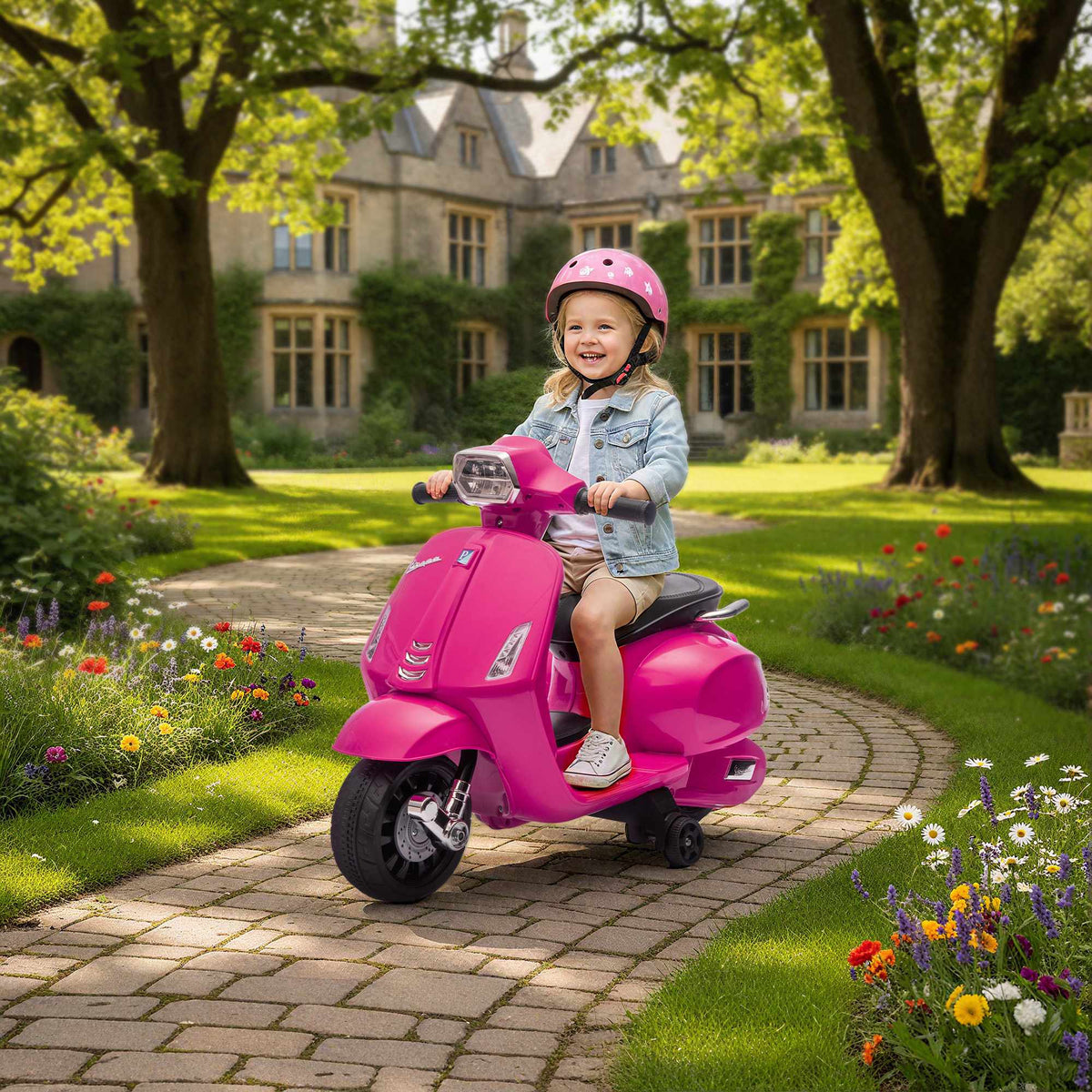 Elektrische motor voor kinderen met steunwielen, snelheid van 2,5 km/u