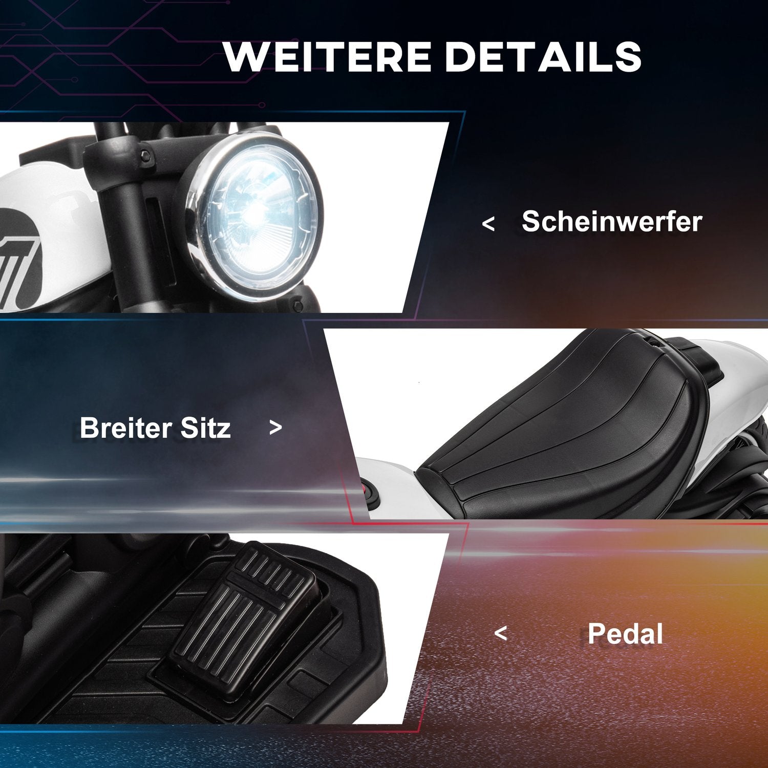 Elmotorcykel för barn med stödhjul, vit