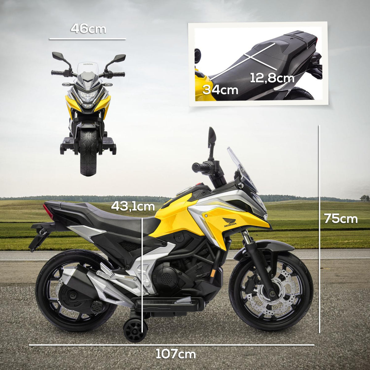Elektrická motorka pro děti s postranními kolečky, rychlost 3 km/h