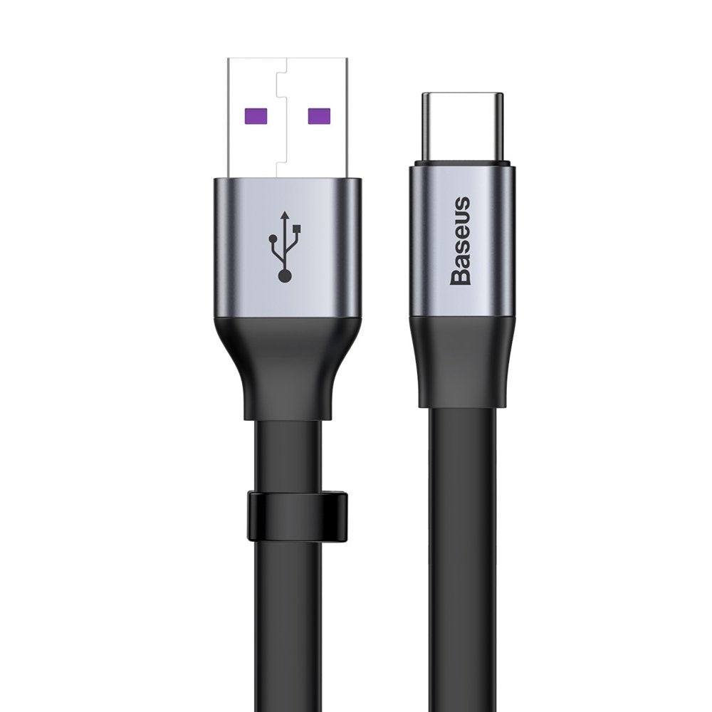 Enkel platt kabel USB-C 5A 40W Snabbladdning 3.0 QC 3.0 23cm grå