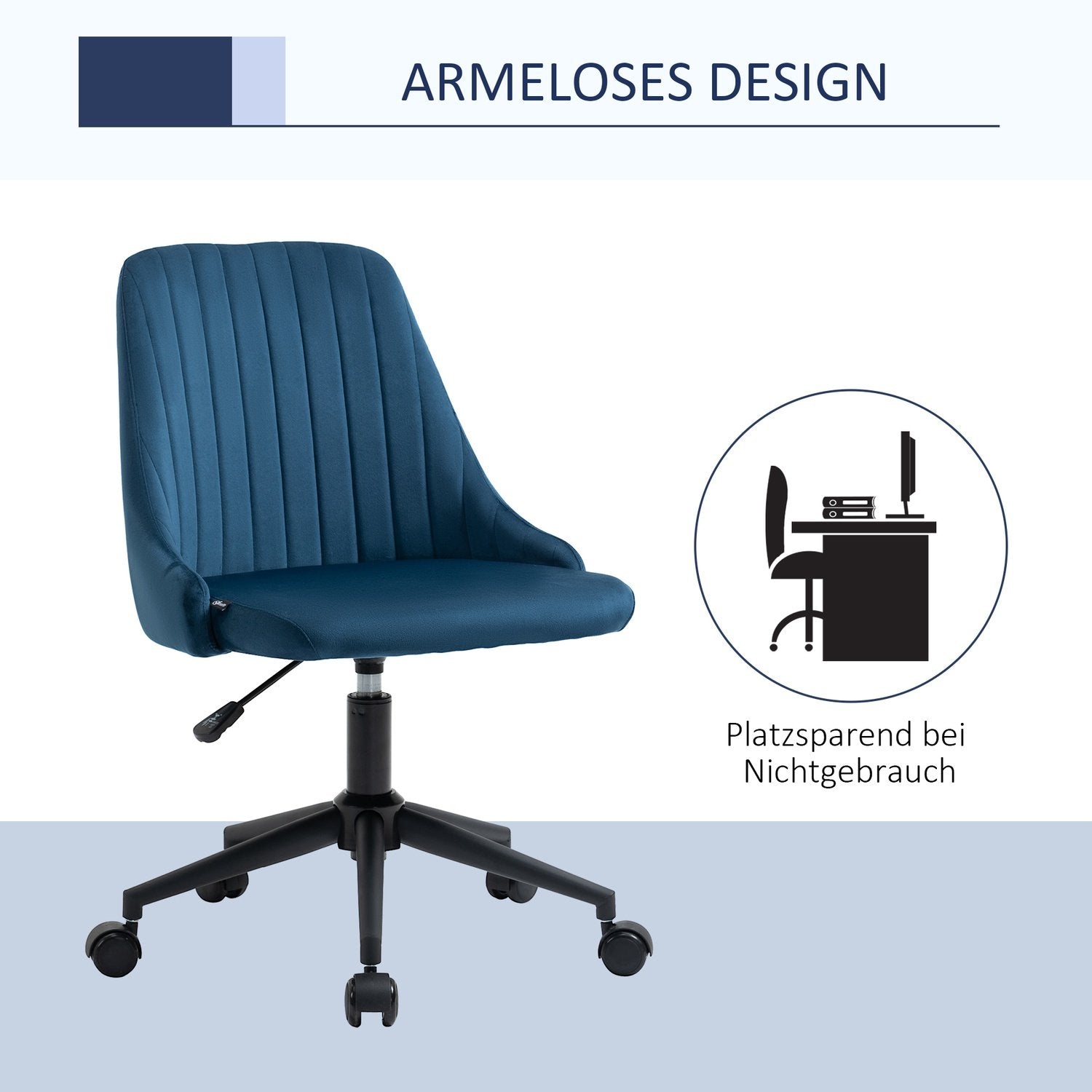 Kontorsstol Snurrstol Skrivbordsstol Ergonomisk Linjedesign Höjdjusterbar 360° Roterbar Sammetslen Polyesterblå 50 X 58 X 77-85 Cm