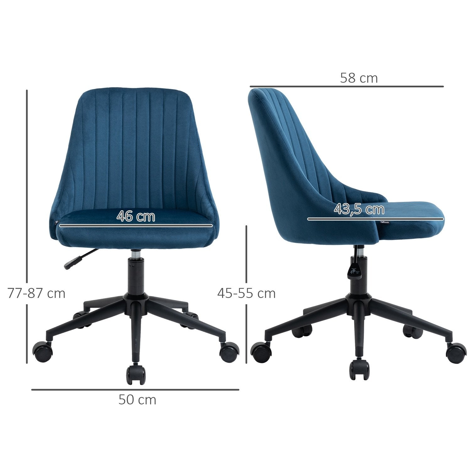 Kontorsstol Snurrstol Skrivbordsstol Ergonomisk Linjedesign Höjdjusterbar 360° Roterbar Sammetslen Polyesterblå 50 X 58 X 77-85 Cm