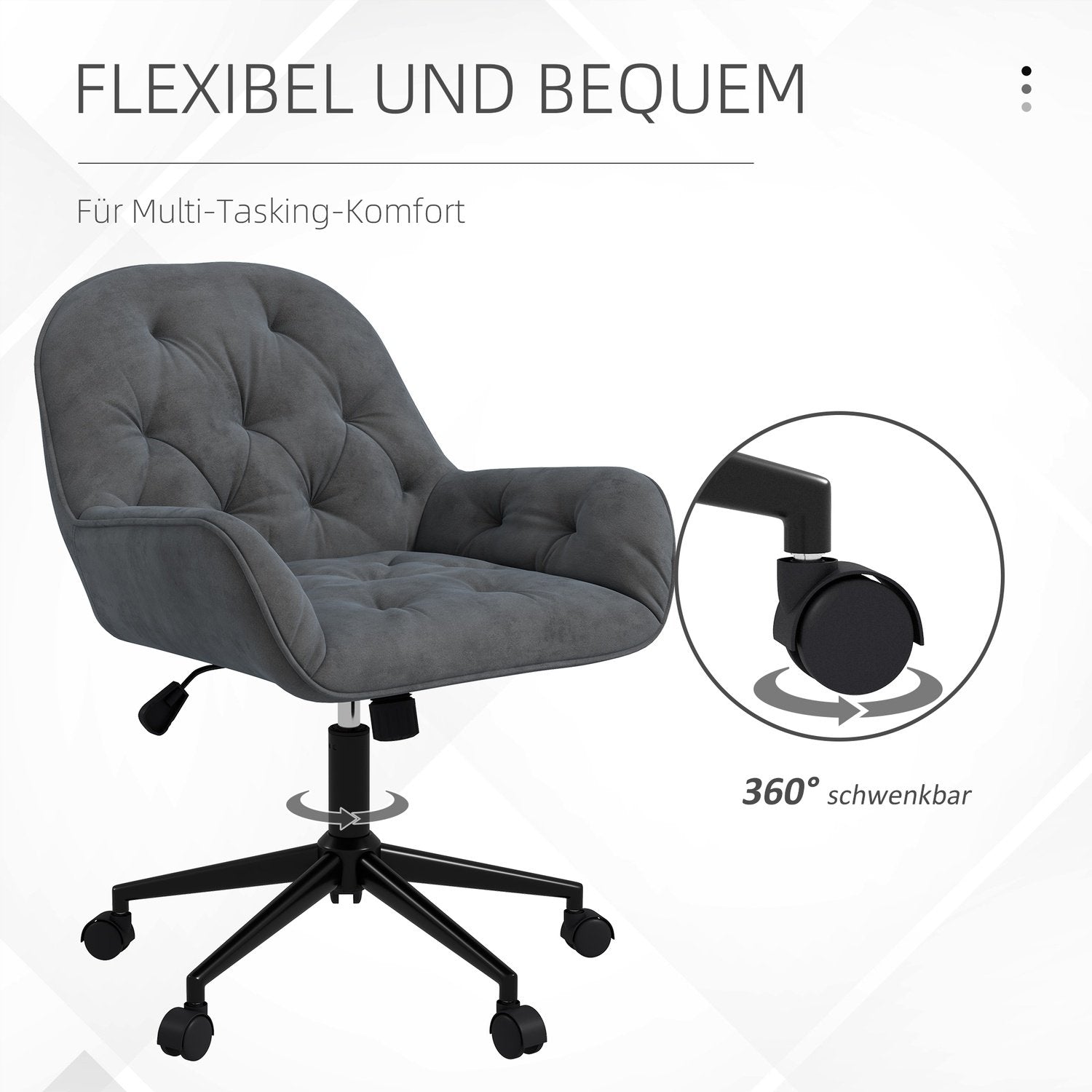 Kontorsstol Skrivbordsstol Med Vippfunktion, Höj- Och Sänkbar, Ergonomisk, Sammetslook, Mörkgrå