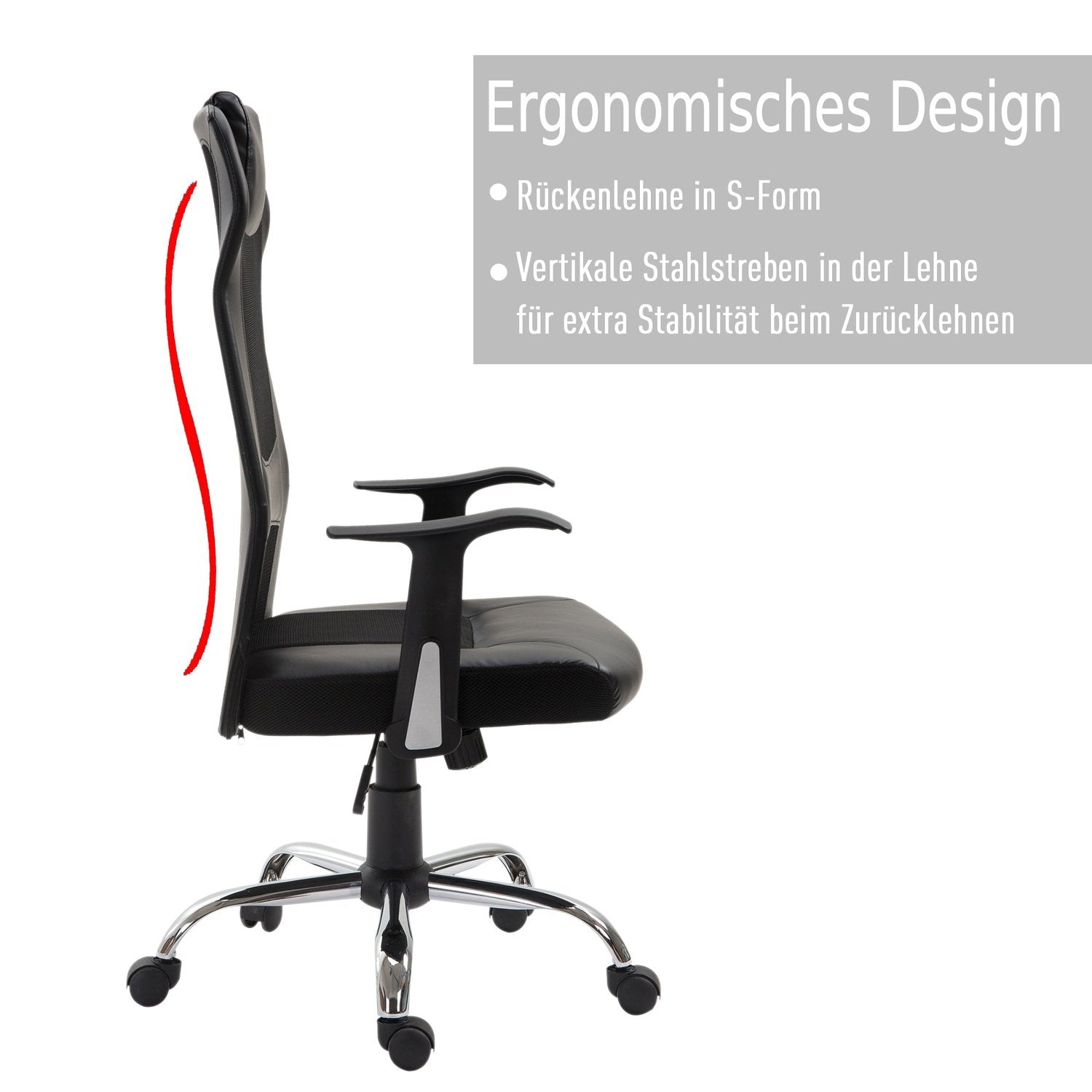 Kontorsstol Ergonomisk Snurrstol, Höjdjusterbar, Pu-Läder, Svart, 66X73X108-118 Cm