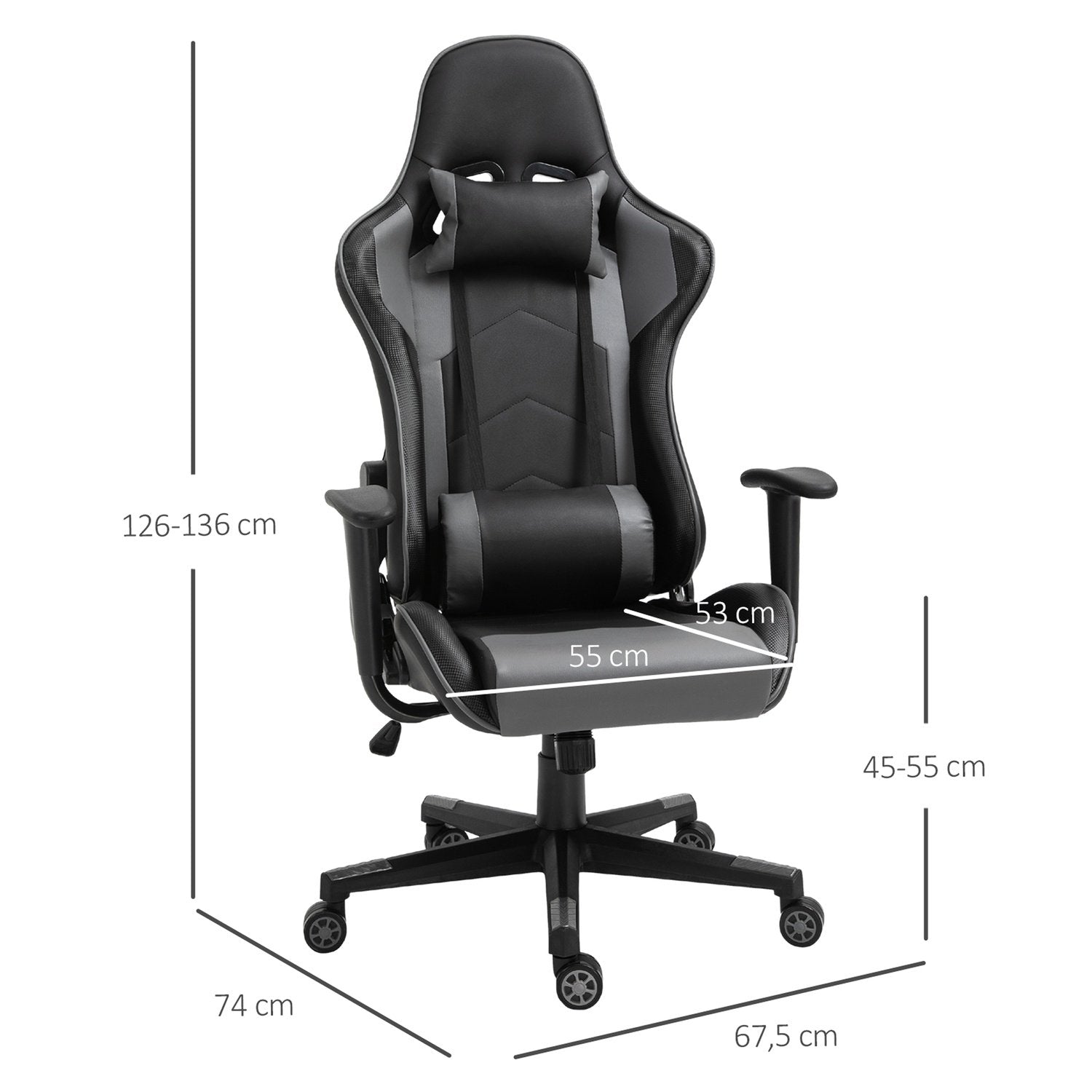 Ergonomic Office Chair Gaming Chair, Swivel Chair Tillverkad Av Konstläder Och Skum, Svart, 67,5X74X126-136Cm