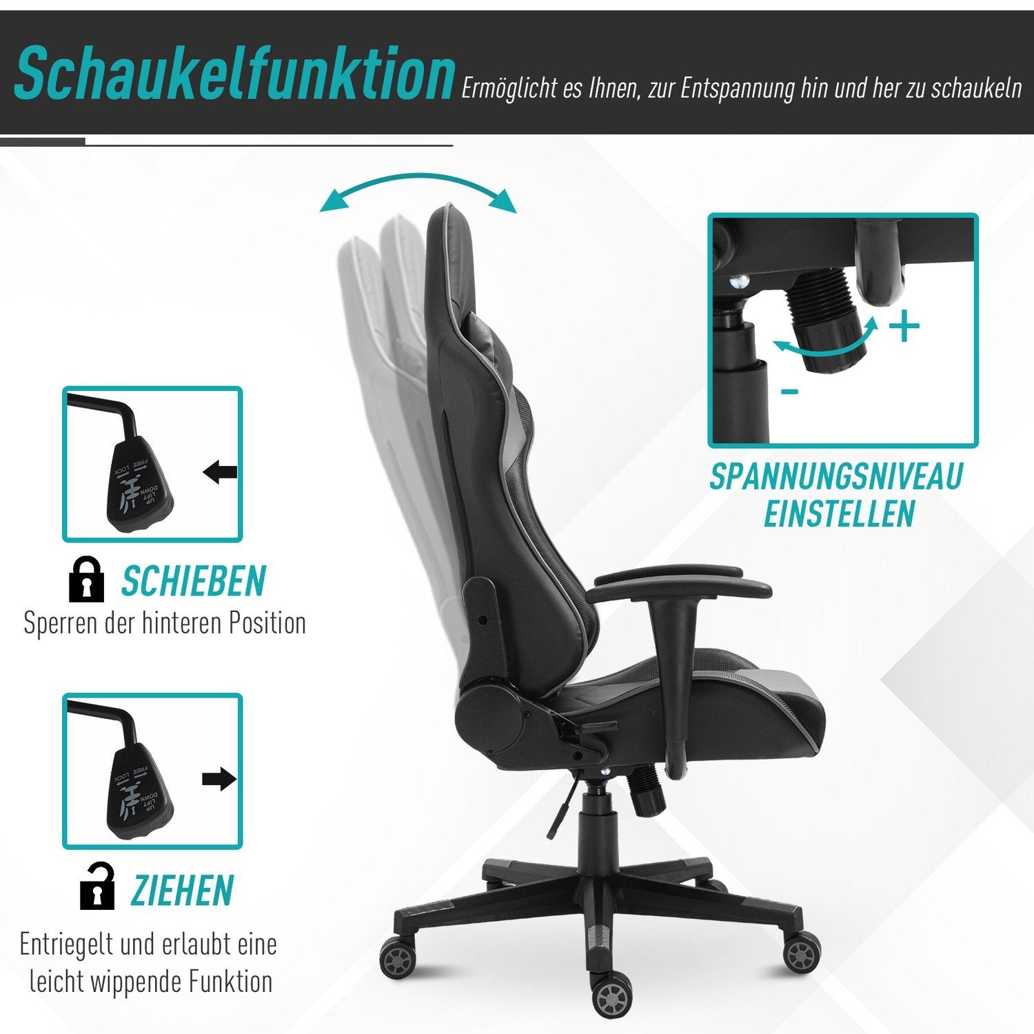 Ergonomic Office Chair Gaming Chair, Swivel Chair Tillverkad Av Konstläder Och Skum, Svart, 67,5X74X126-136Cm