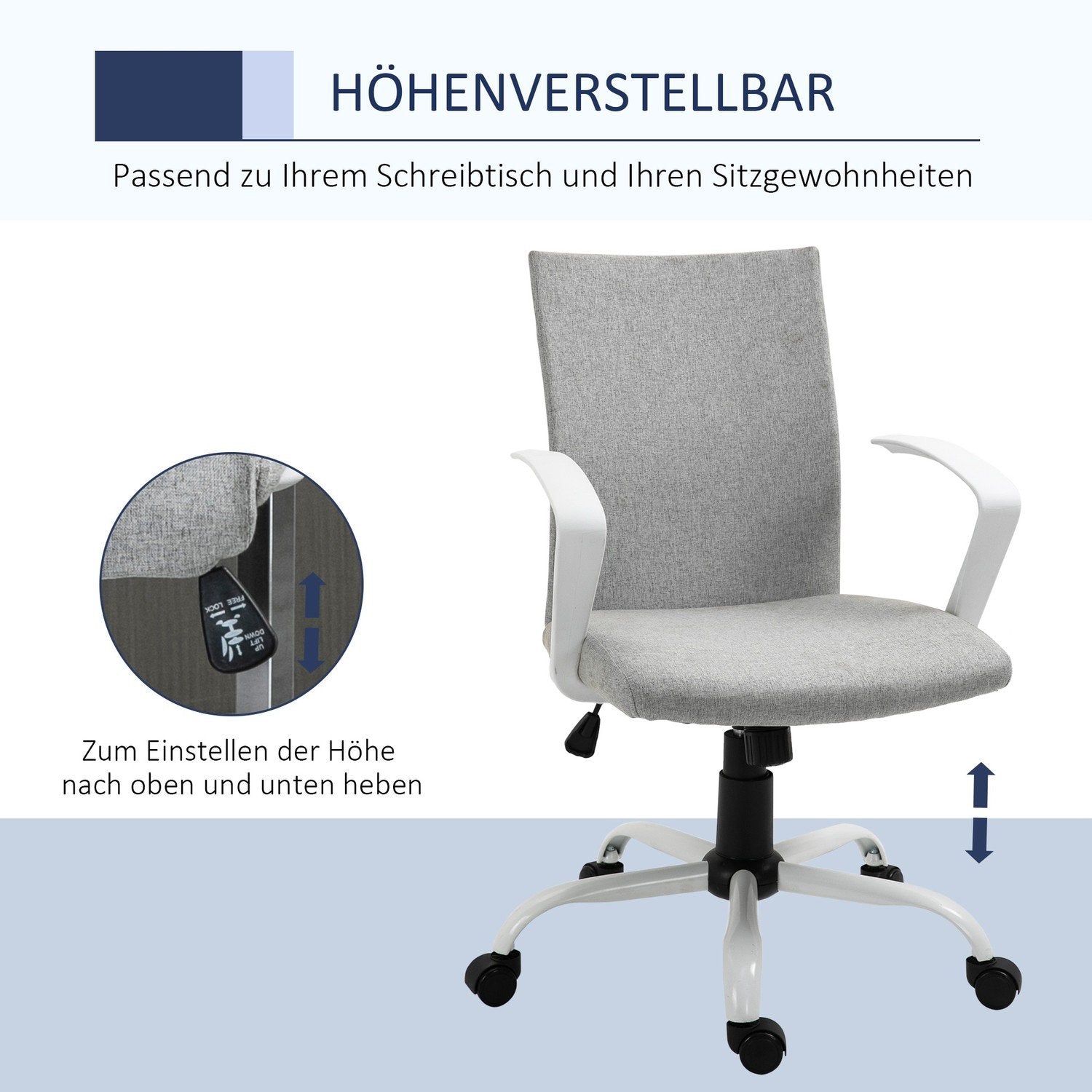 Kontorsstol Skrivbordsstol Med Mesh Ryggstöd, Vippfunktion, Nackstöd, Ergonomisk, 360° Svängbara Hjul, Grå, 61X61X89-99Cm