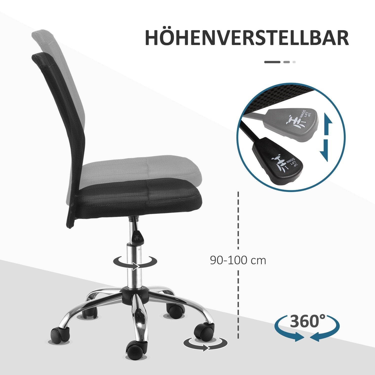 Kontorsstol Ergonomisk, Höj- Och Sänkbar Skrivbordsstol, 360° Med Andningsbart Ryggstöd, Lastkapacitet Upp Till 100 Kg, Svart