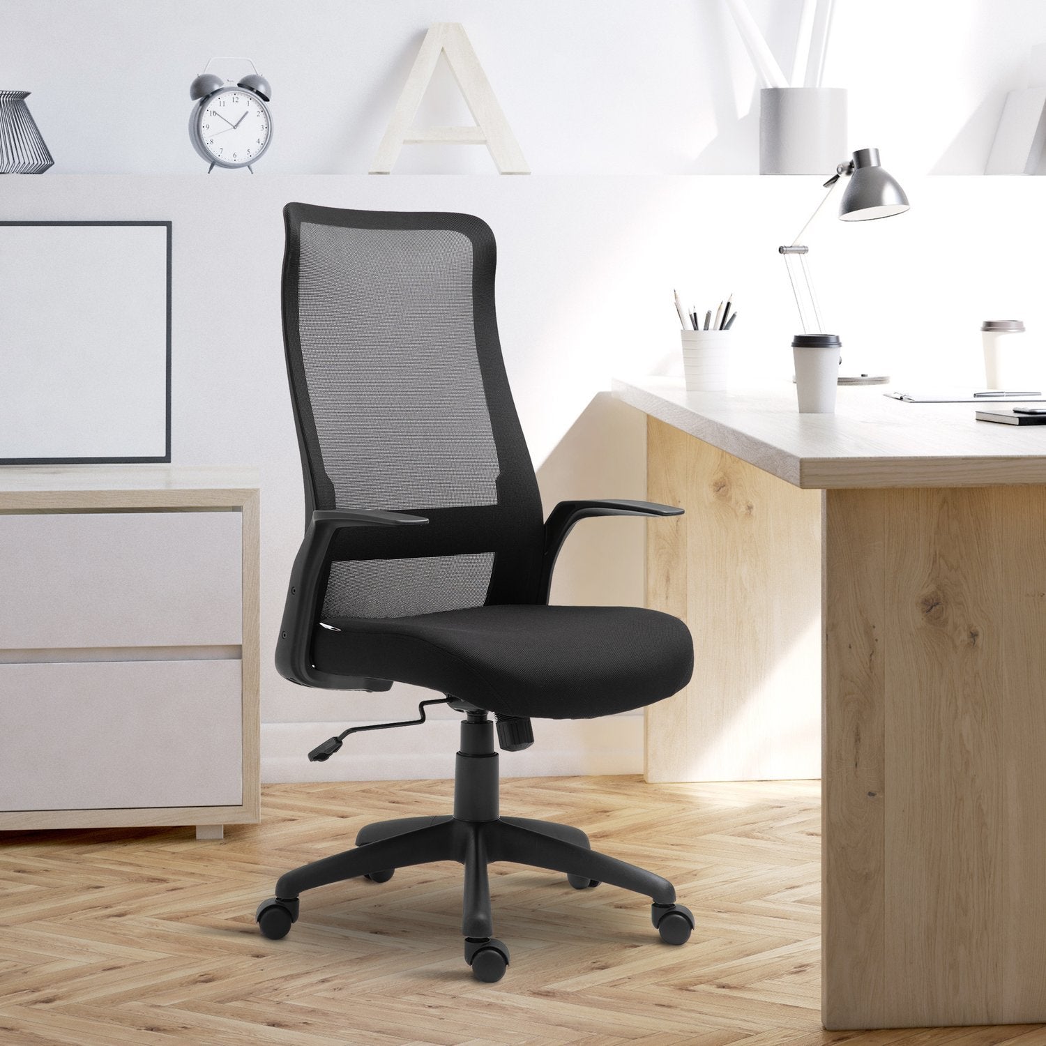 Kontorsstol Svängstol Skrivbordsstol Höjdjusterbar Ergonomisk 360° Vridbara Hjul Kontorsskum Nylon Svart