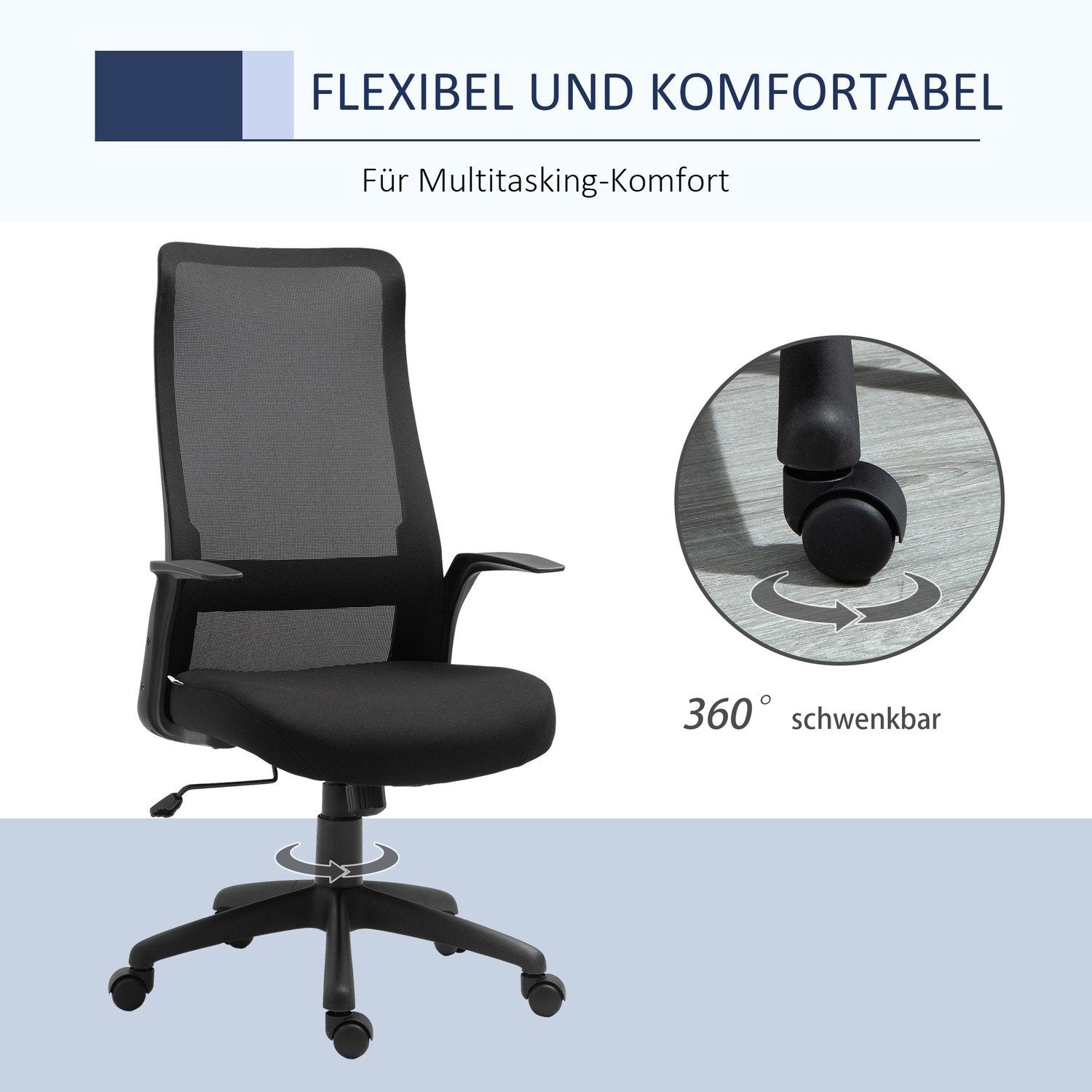 Kontorsstol Svängstol Skrivbordsstol Höjdjusterbar Ergonomisk 360° Vridbara Hjul Kontorsskum Nylon Svart