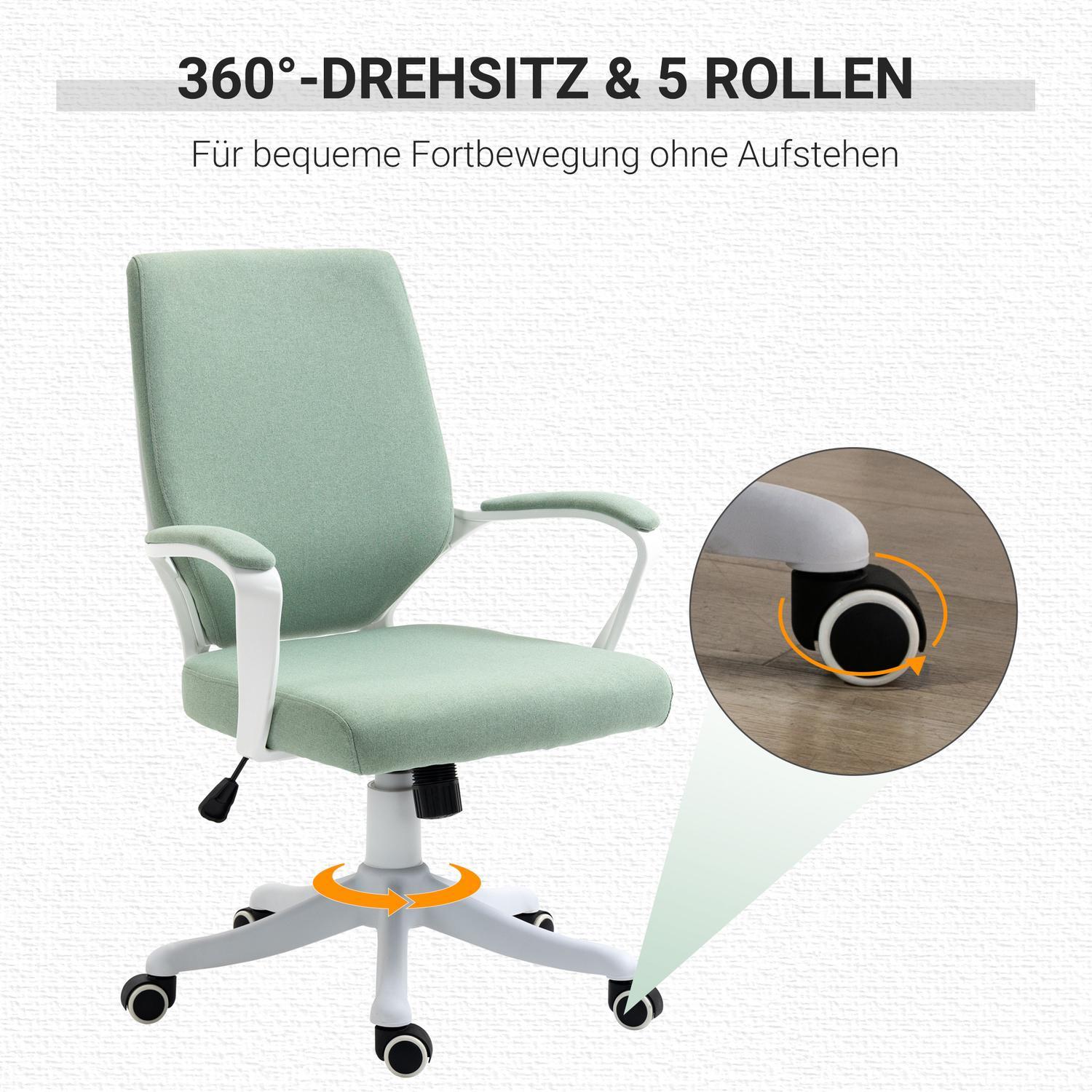 Kontorsstol Skrivbordsstol Med Rocker Funktion Ryggstöd Tjockt Vadderat Ergonomiska 360° Svängbara Hjul Polyester Grön + Vit 62X69X92-100 Cm