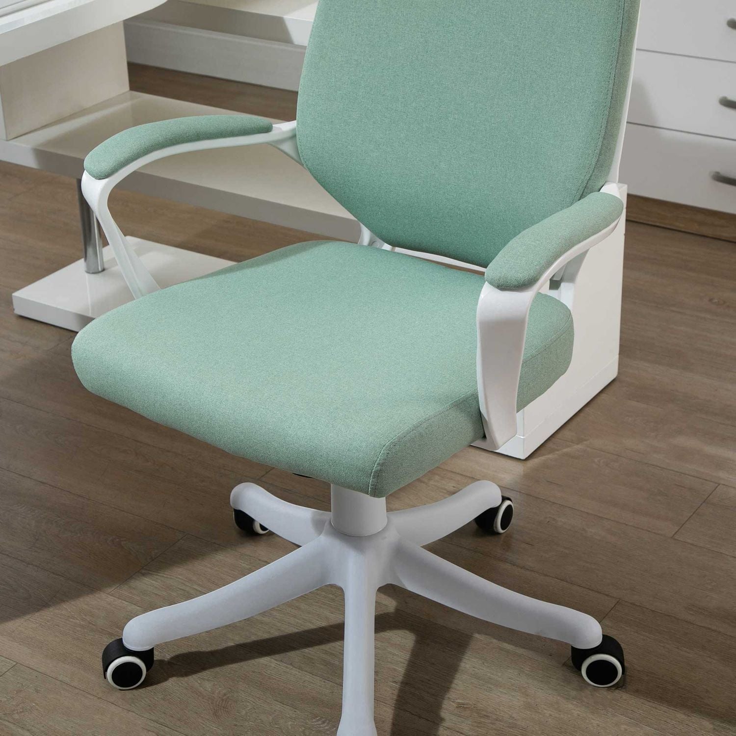 Kontorsstol Skrivbordsstol Med Rocker Funktion Ryggstöd Tjockt Vadderat Ergonomiska 360° Svängbara Hjul Polyester Grön + Vit 62X69X92-100 Cm