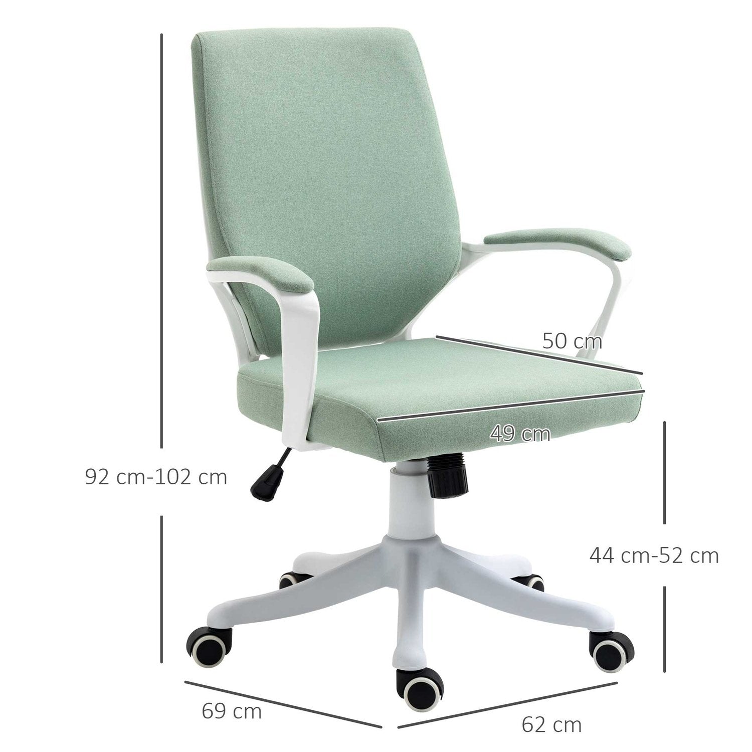 Kontorsstol Skrivbordsstol Med Rocker Funktion Ryggstöd Tjockt Vadderat Ergonomiska 360° Svängbara Hjul Polyester Grön + Vit 62X69X92-100 Cm