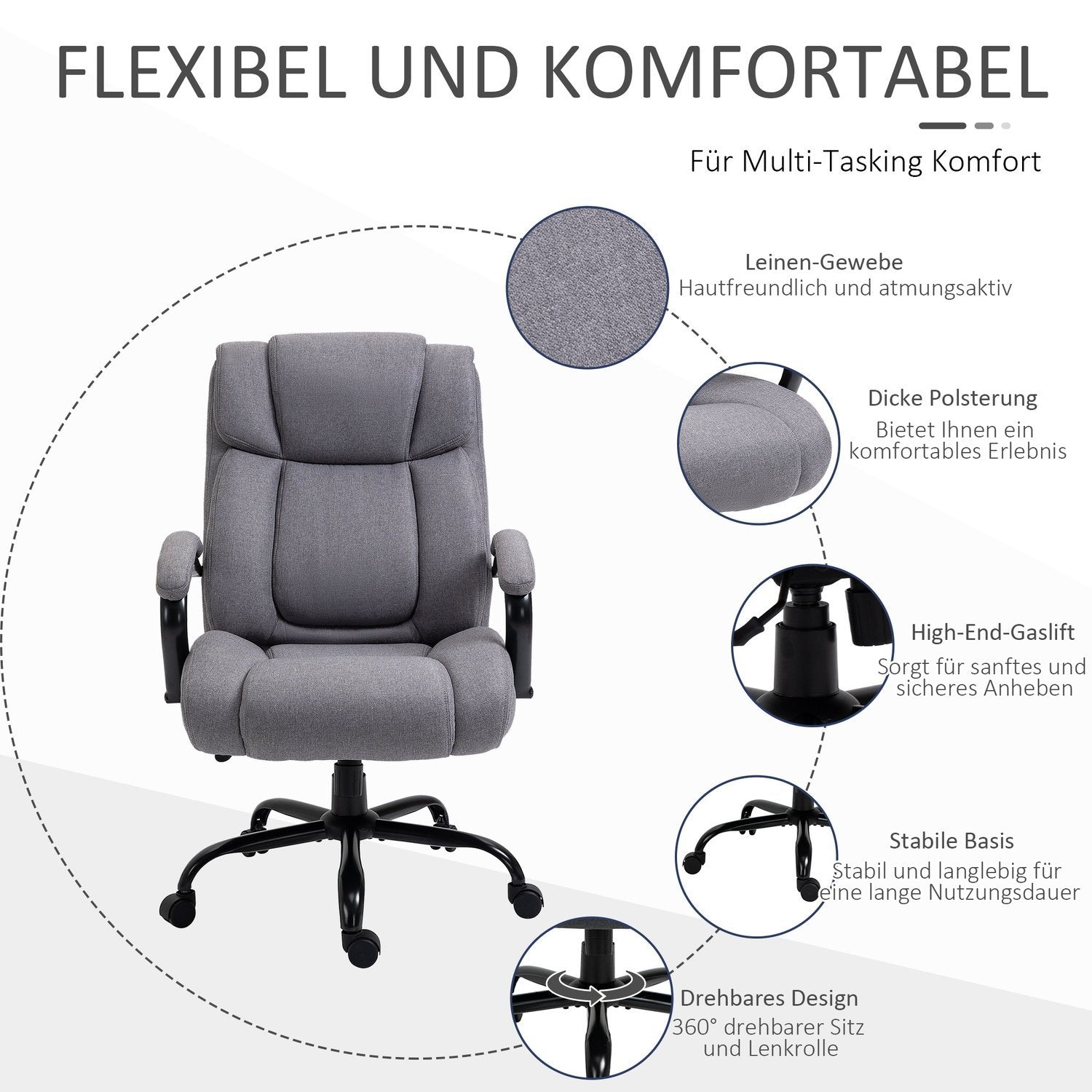 Kontorsstol Skrivbordsstol Gamingstol Snurrstol Gungfunktion Tjock Vadderad Ergonomisk Stol Lastkapacitet 220 Kg