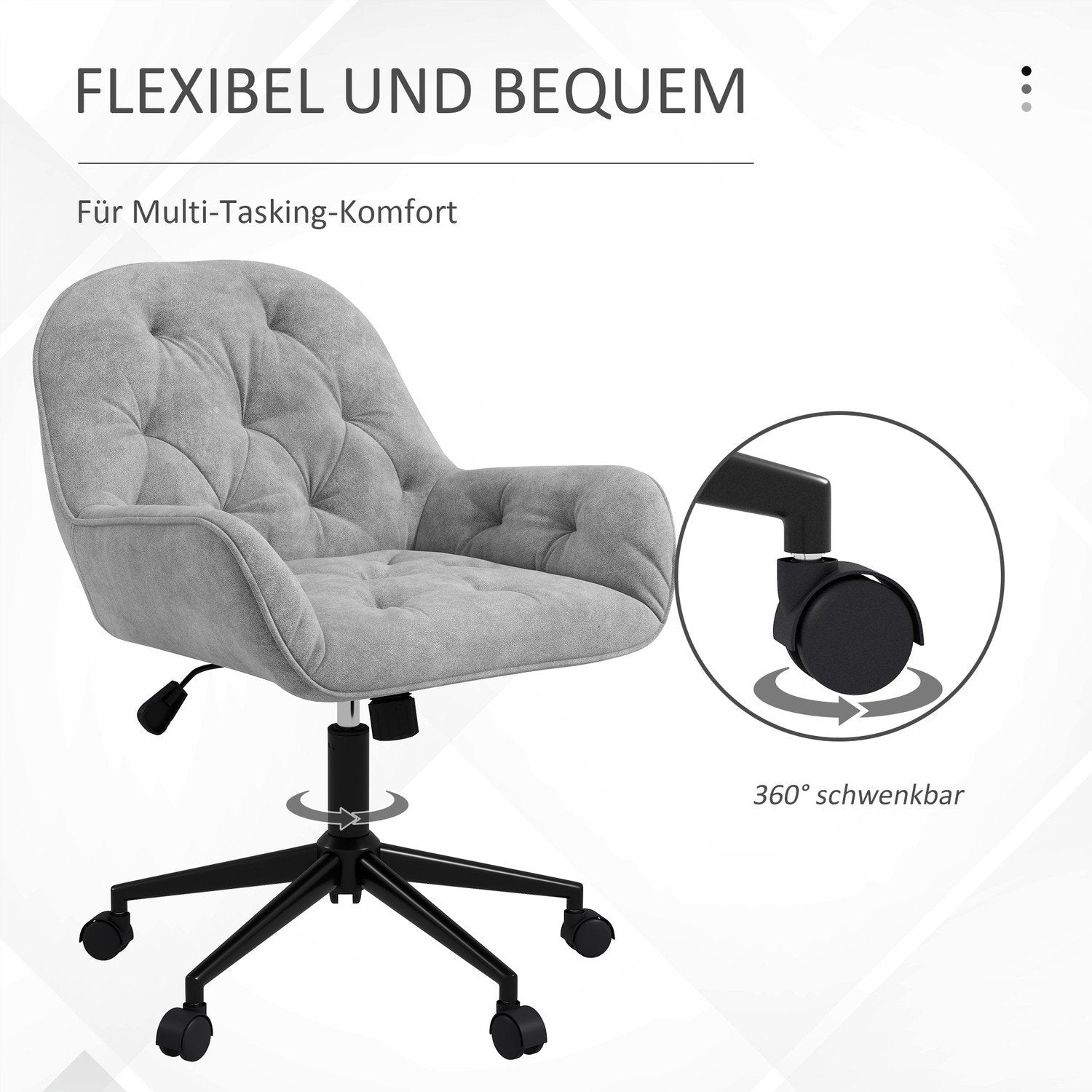 Kontorsstol Skrivbordsstol Med Vippfunktion, Datorstol Höj- Och Sänkbar, Ergonomisk Arbetsstol Med Sammetslook, Ljusgrå