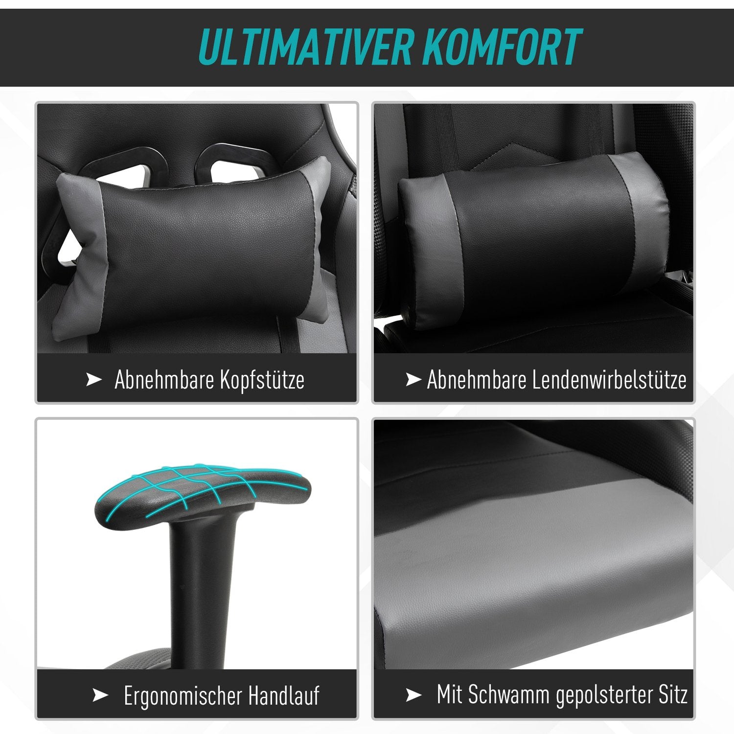 Ergonomisk vridbar spelstol, svart konstläder