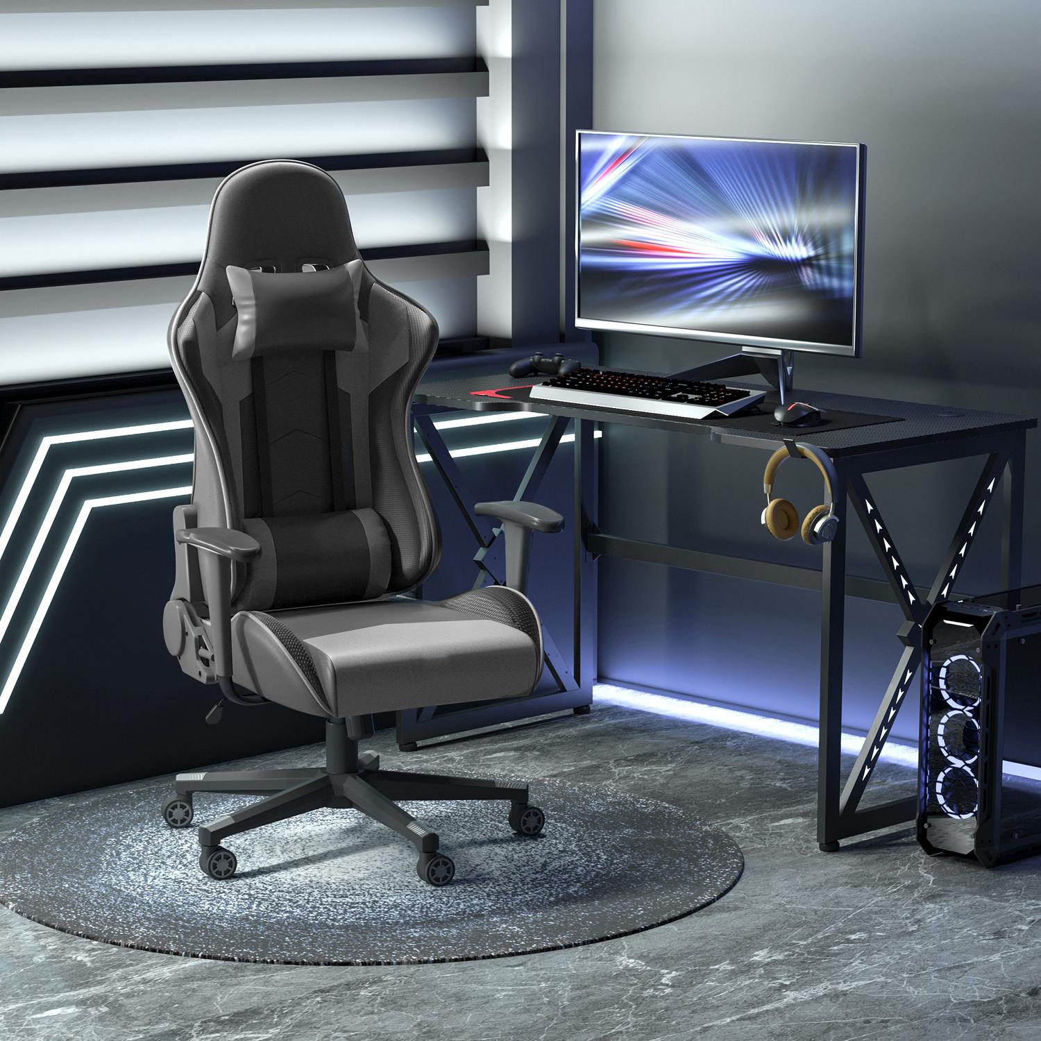 Ergonomisk vridbar spelstol, svart konstläder