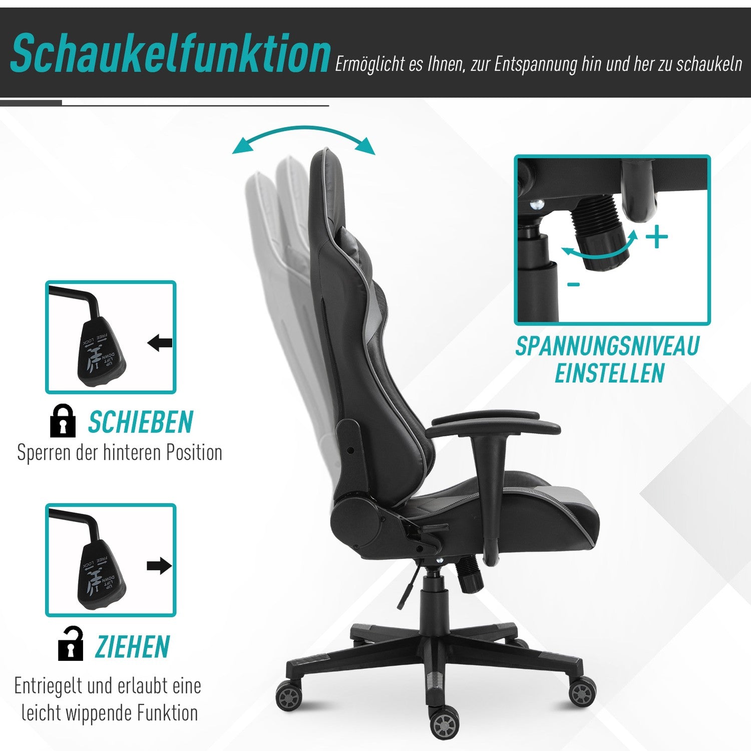 Ergonomisk vridbar spelstol, svart konstläder