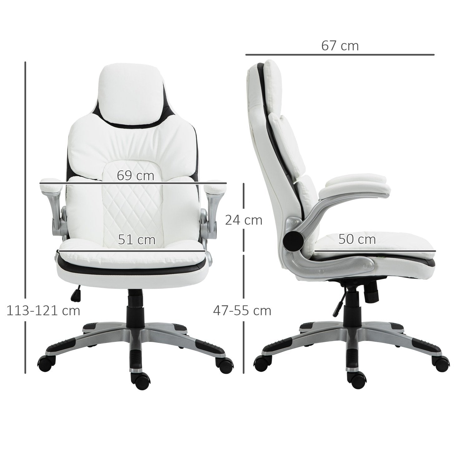 Ergonomisk Kontorsstol Höjdjusterbar, Fällbara Armstöd, Vippfunktion, 69X67X113-121Cm