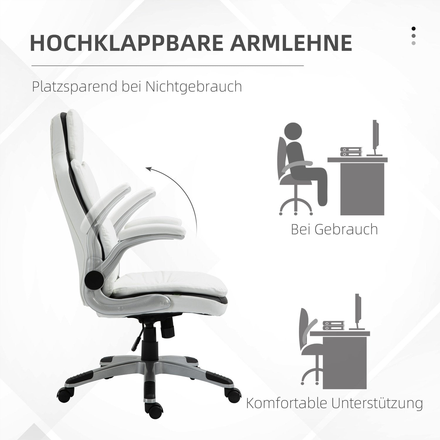 Ergonomisk Kontorsstol Höjdjusterbar, Fällbara Armstöd, Vippfunktion, 69X67X113-121Cm