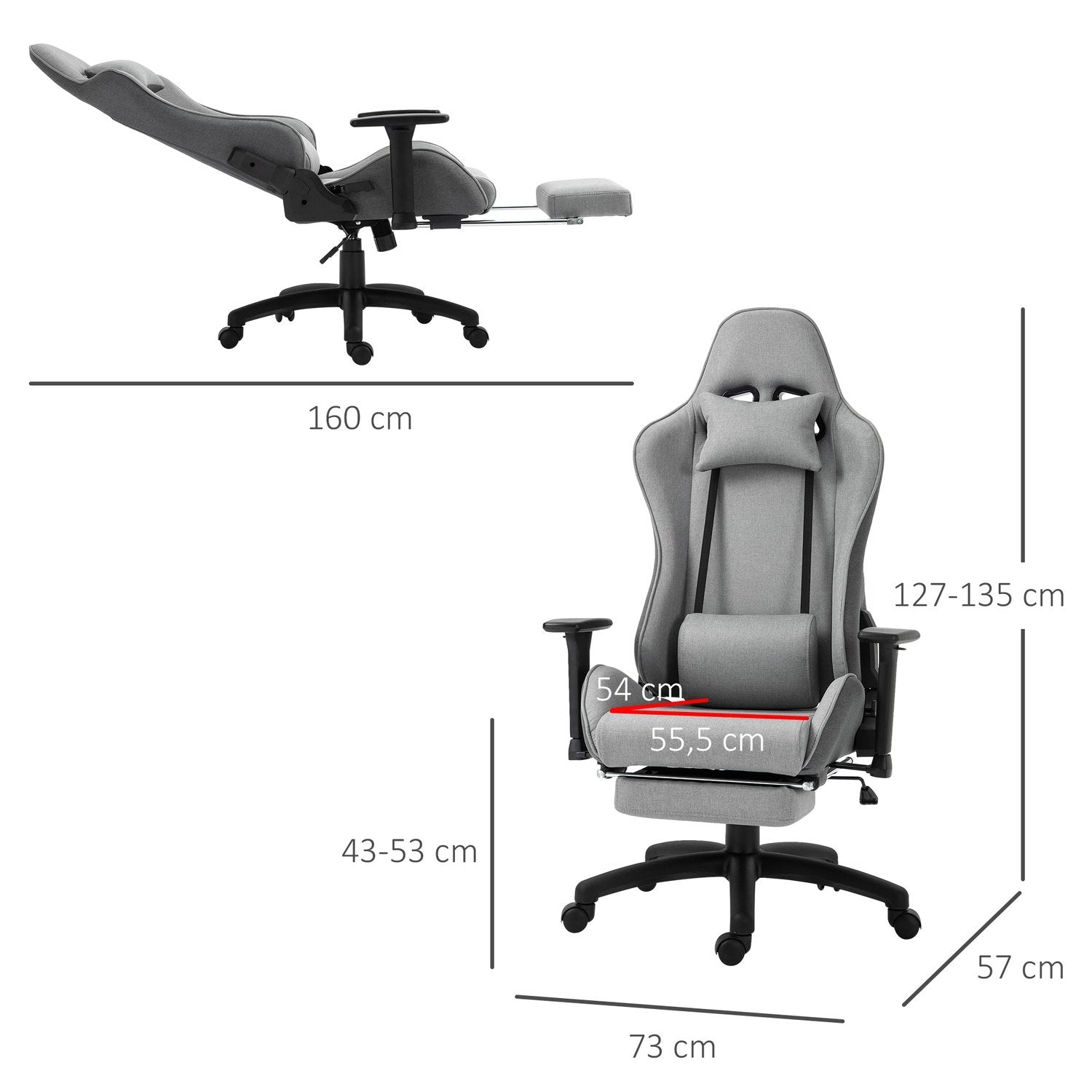 Kontorsstol Datorstol Snurrstol Ergonomisk Med Avtagbart Huvud Och Ländkudde Rocker Funktion Grå 73X57X127-135 Cm