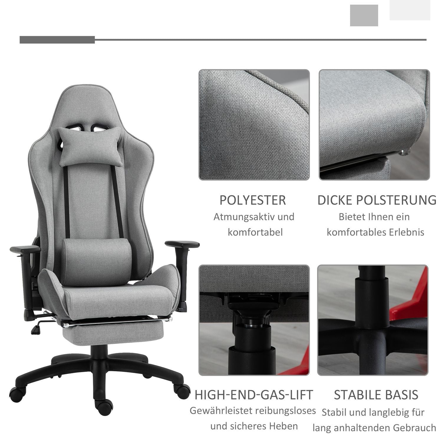 Kontorsstol Datorstol Snurrstol Ergonomisk Med Avtagbart Huvud Och Ländkudde Rocker Funktion Grå 73X57X127-135 Cm