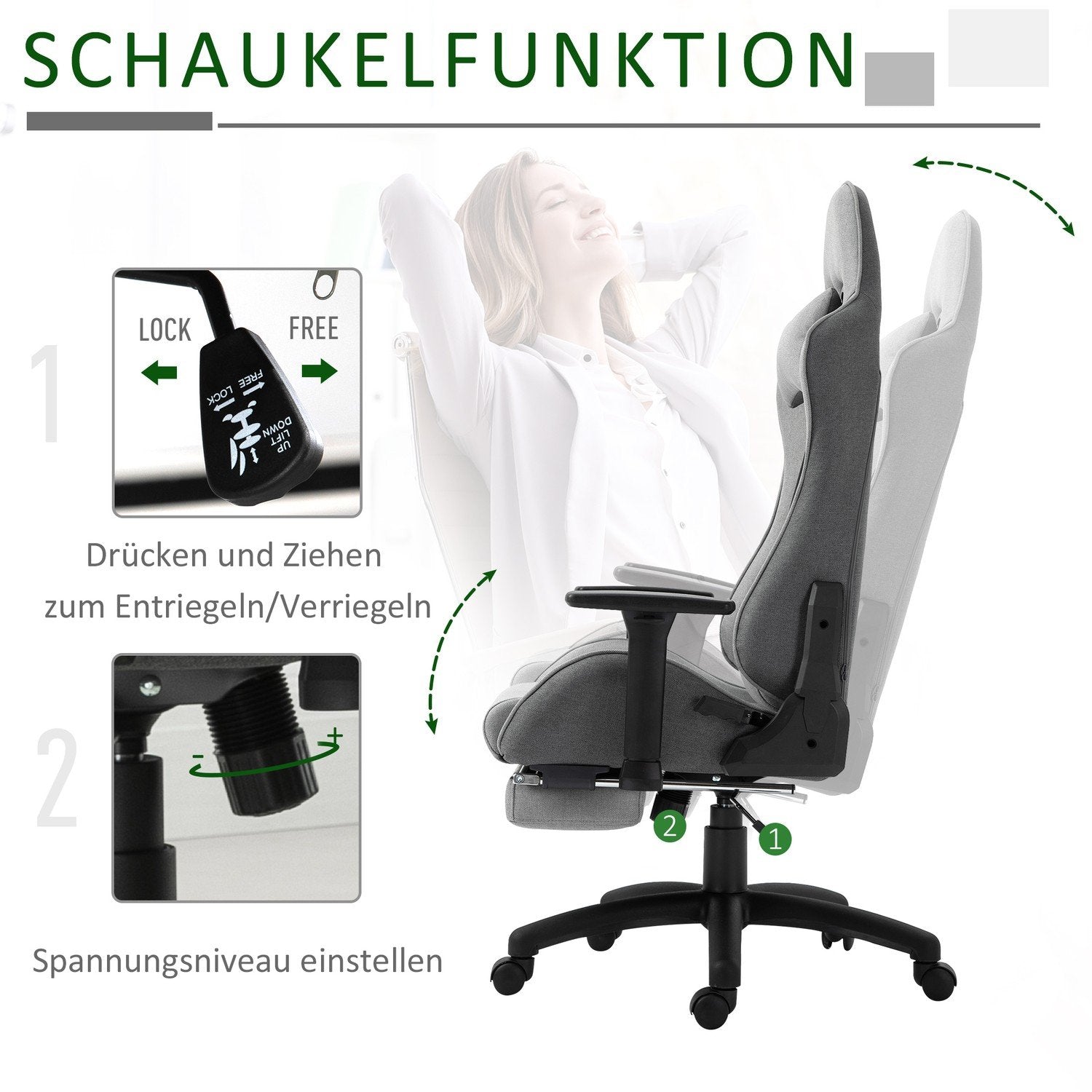 Kontorsstol Datorstol Snurrstol Ergonomisk Med Avtagbart Huvud Och Ländkudde Rocker Funktion Grå 73X57X127-135 Cm