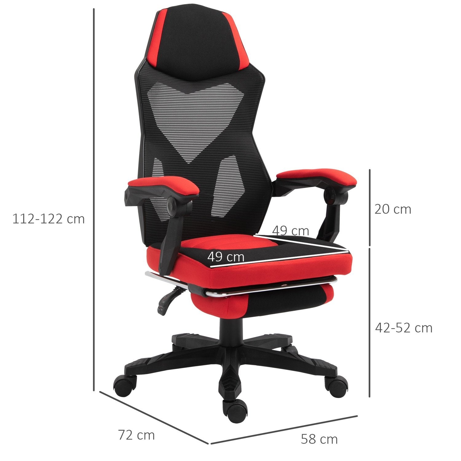 Gaming Chair Skrivbordsstol Ergonomisk Kontorsstol Med Fotstöd Höjdjusterbar Polyester Svart + Röd 58 X 72 X 112-122 Cm