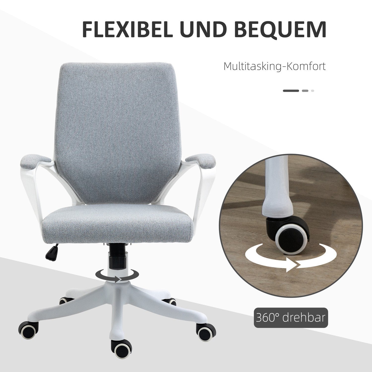 Kontorsstol Skrivbordsstol Med Vippfunktion Ryggstöd Höjdjusterbart Tjockt Vadderat Ergonomiska 360° Svängbara Hjul Polyester Nylon Pp