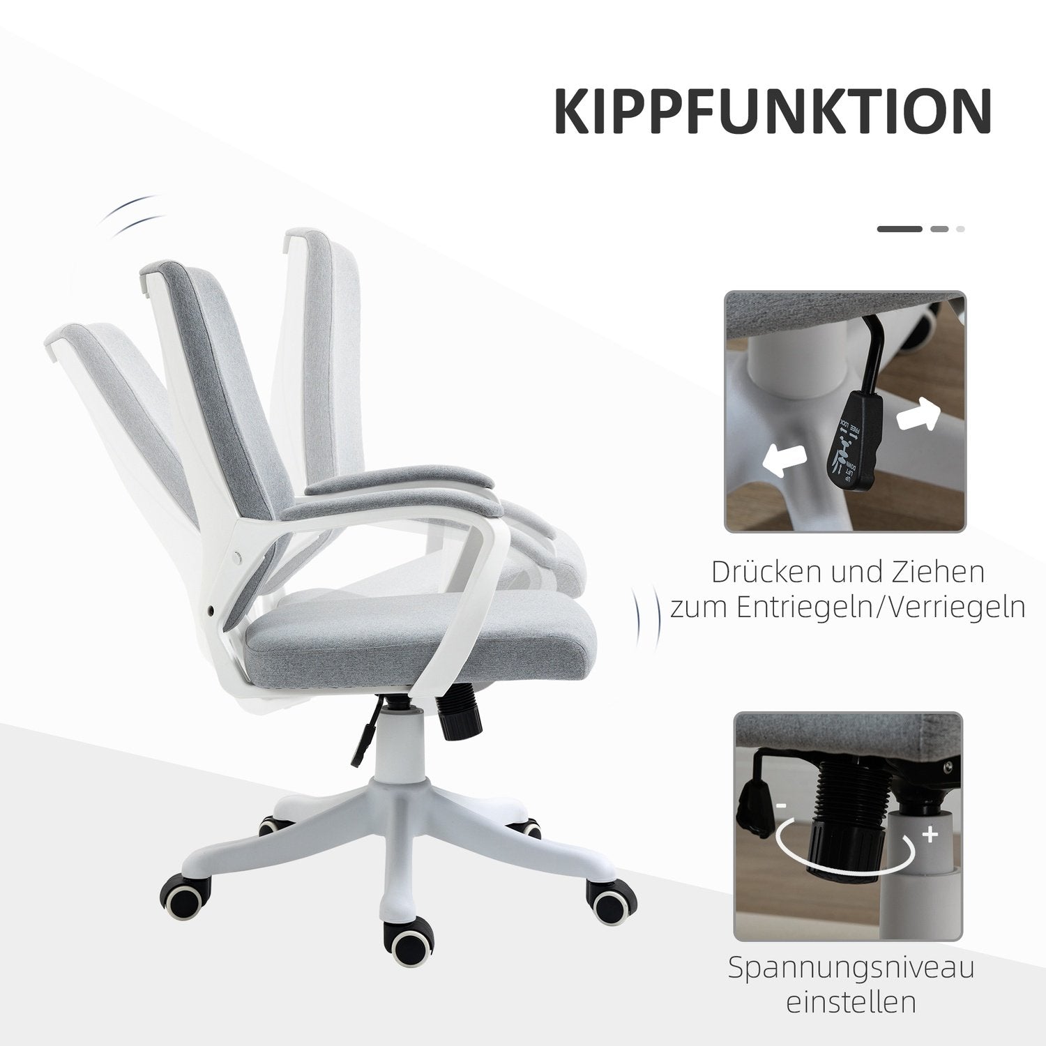 Kontorsstol Skrivbordsstol Med Vippfunktion Ryggstöd Höjdjusterbart Tjockt Vadderat Ergonomiska 360° Svängbara Hjul Polyester Nylon Pp