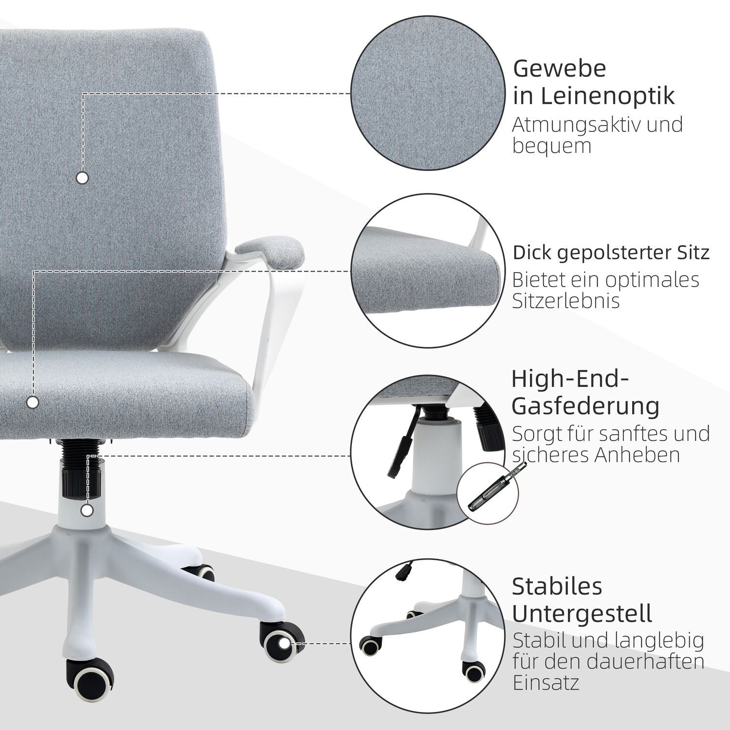 Kontorsstol Skrivbordsstol Med Vippfunktion Ryggstöd Höjdjusterbart Tjockt Vadderat Ergonomiska 360° Svängbara Hjul Polyester Nylon Pp