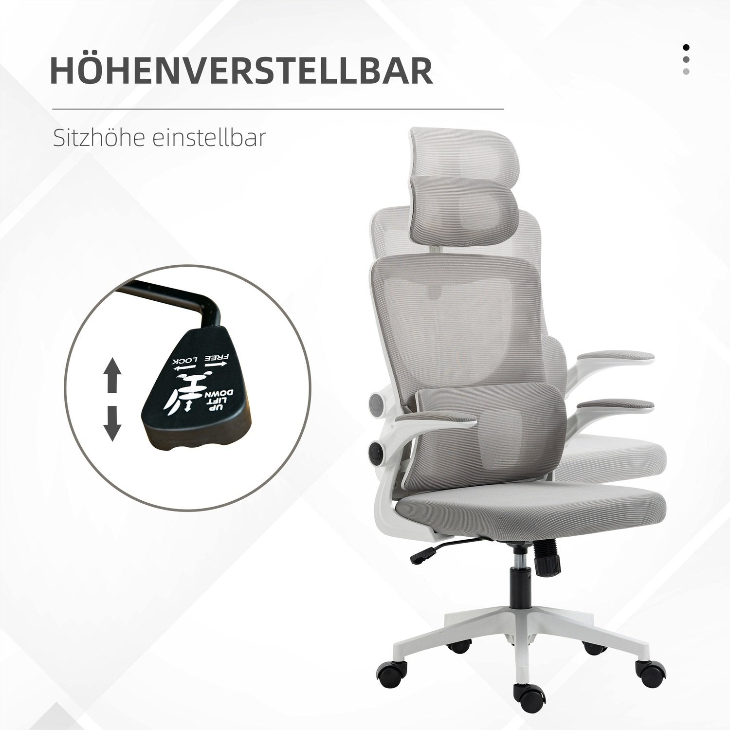 Kontorsstol Ergonomisk Höjd Justerbar Skrivbordsstol Justerbar Armstöd Kudde Rocker Funktion Svankstöd Mesh Grå