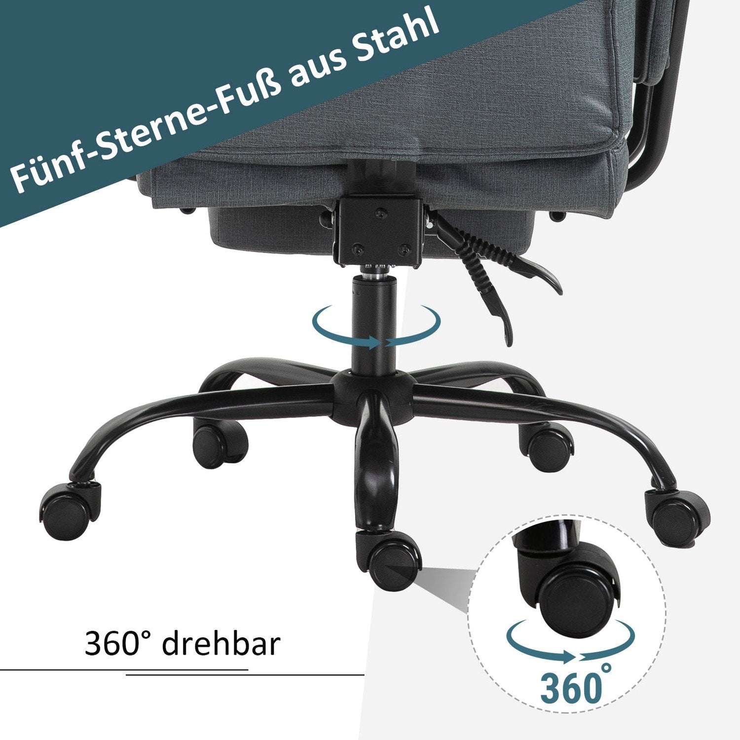 Kontorsstol Ergonomisk Chefsstol 360° Roterbar Datorstol Justerbar I Höjdled Med Nackstöd, Vadderade Armstöd Och Fotstöd