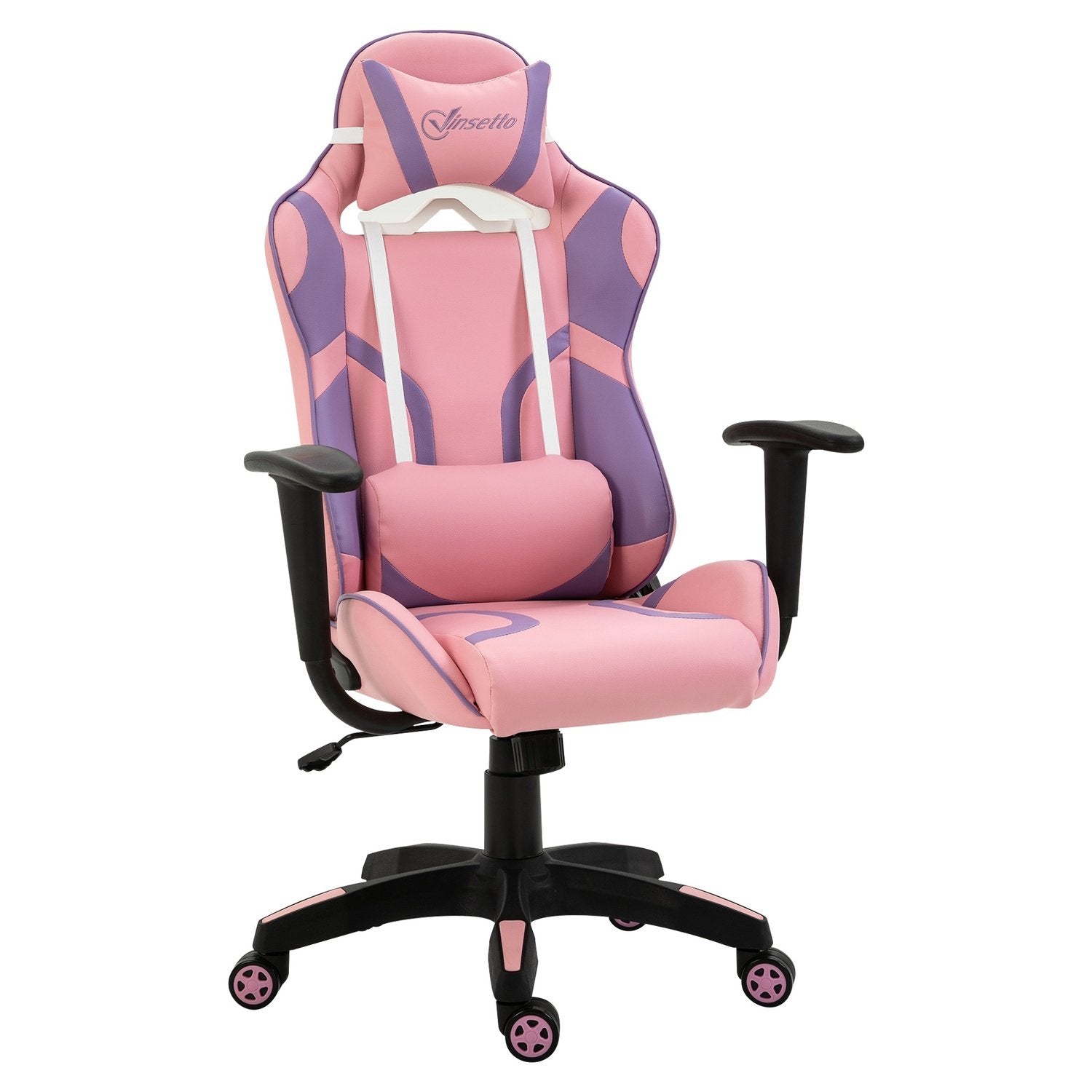 Gaming Chair Ergonomisk Kontorsstol, Snurrstol, Justerbar Massage Svankkudde, Höjdjusterbar, Rosa & Lila, 69X56X125,5Cm