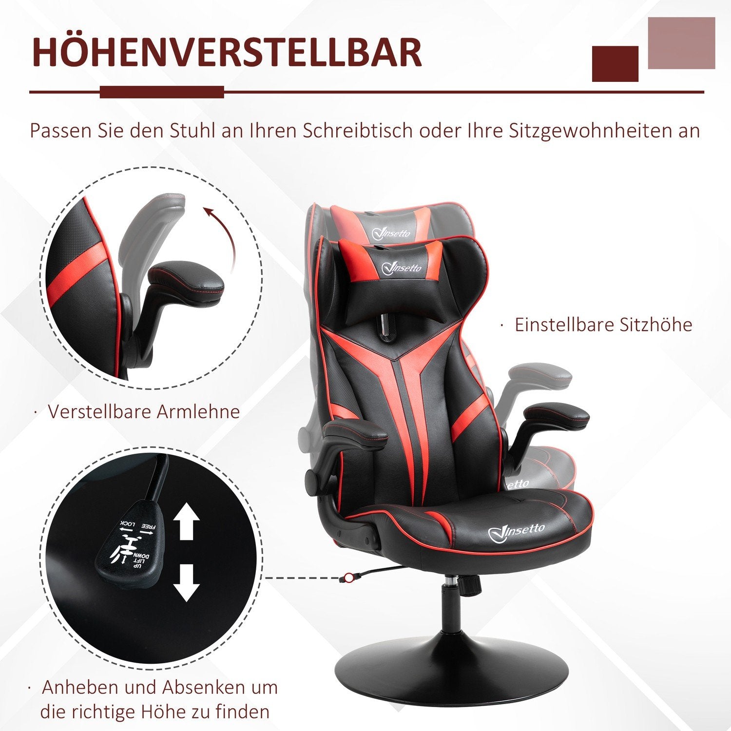 Gaming Chair Ergonomisk Datorstol Med Vippfunktion, Stål, Svart & Röd, 67X75X106-112Cm