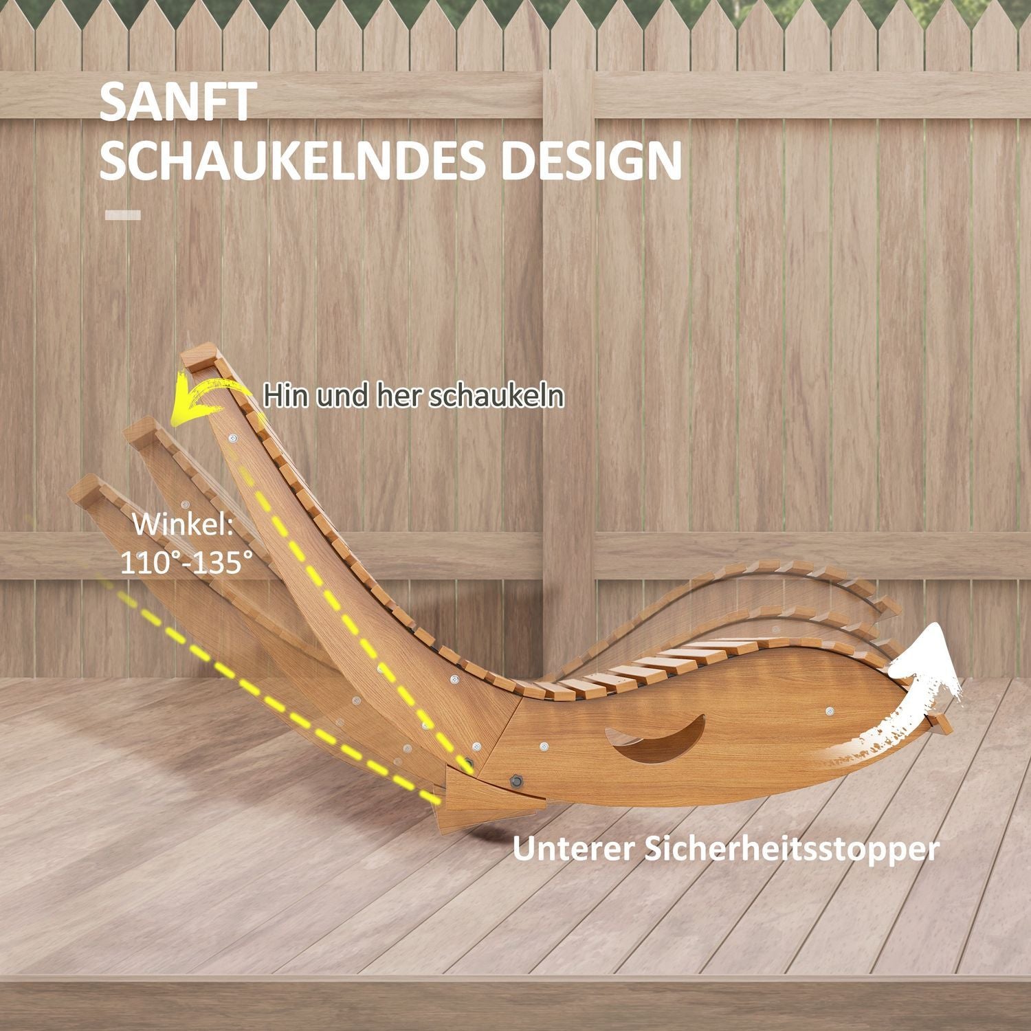 Gungstol, Gungstol I Trä, Ergonomisk Gungstol Med S-Form, Tippskydd, Bärförmåga Upp Till 120 Kg För Balkong, Teak, 130 X 60 X 60 Cm