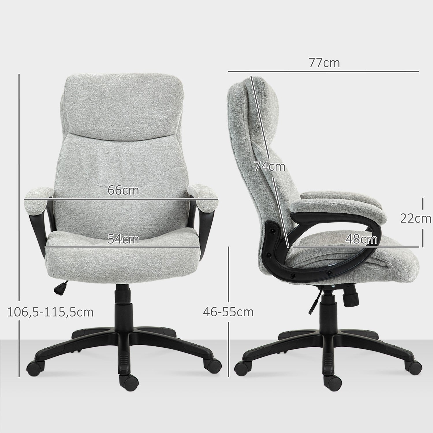 Ergonomisk Rocker Kontorsstol, höjdjusterbar, ljusgrå