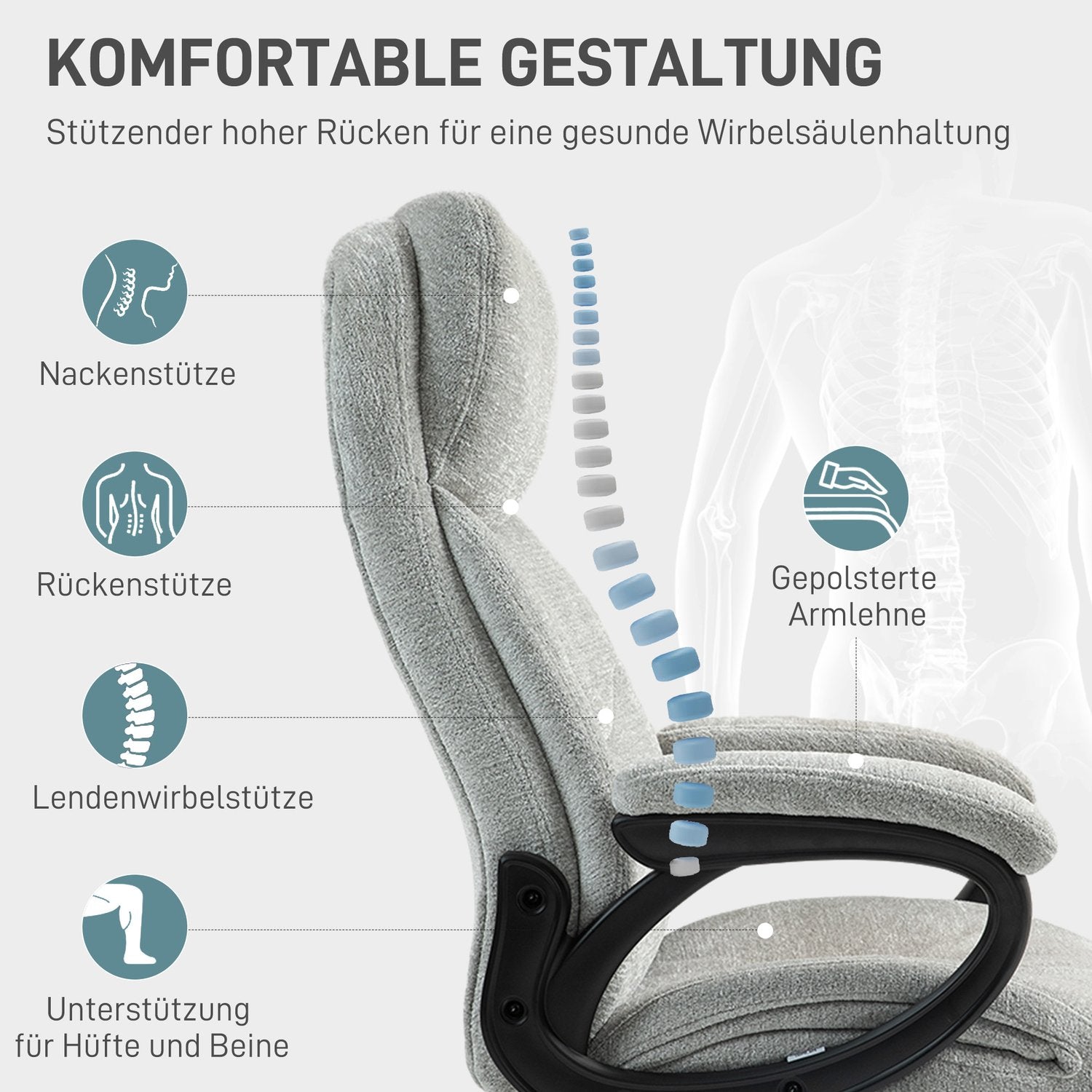 Ergonomisk Rocker Kontorsstol, höjdjusterbar, ljusgrå