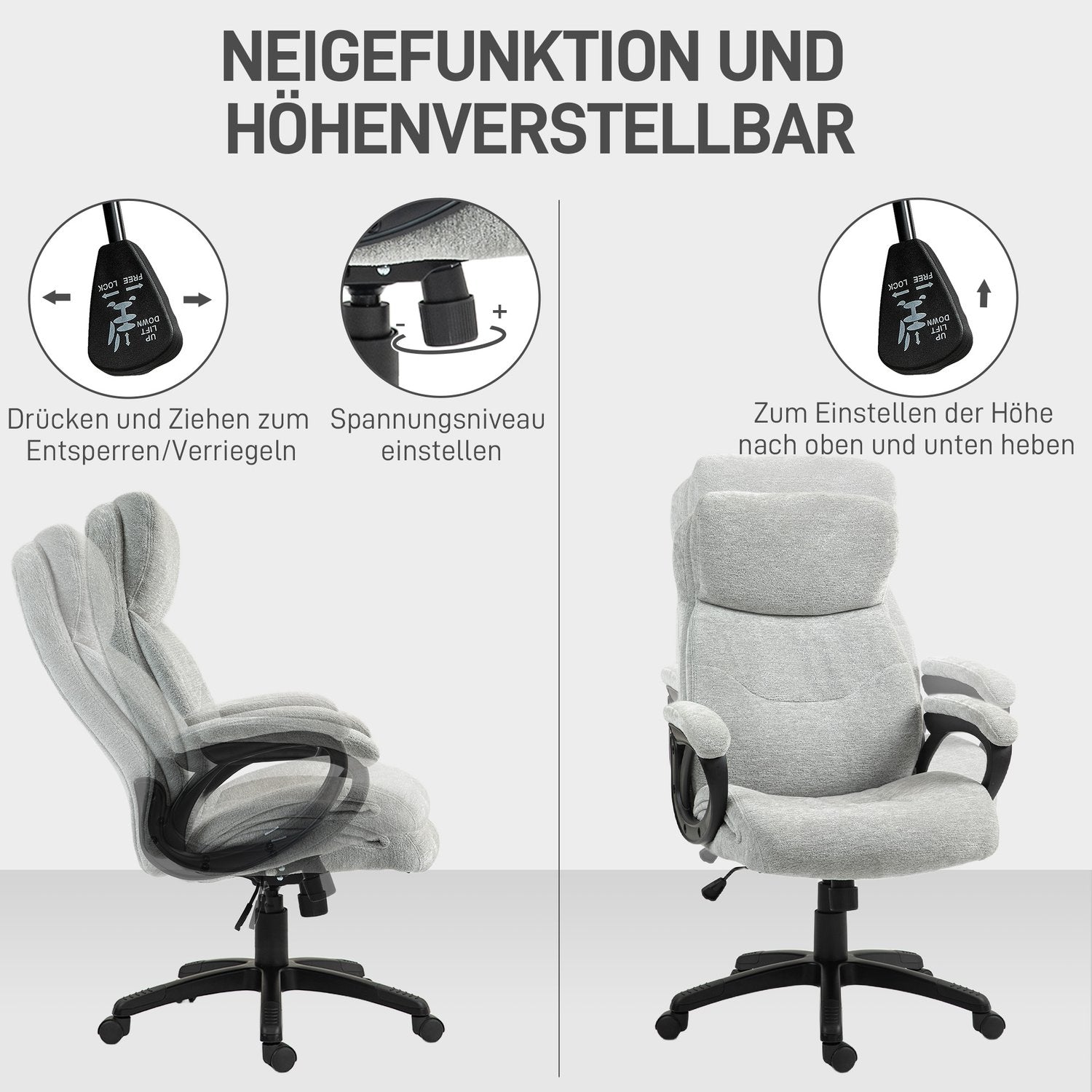 Ergonomisk Rocker Kontorsstol, höjdjusterbar, ljusgrå