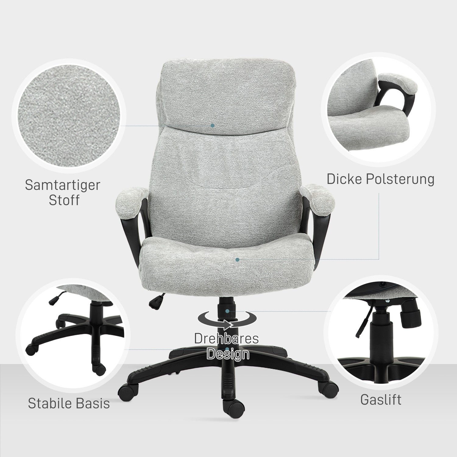 Ergonomisk Rocker Kontorsstol, höjdjusterbar, ljusgrå