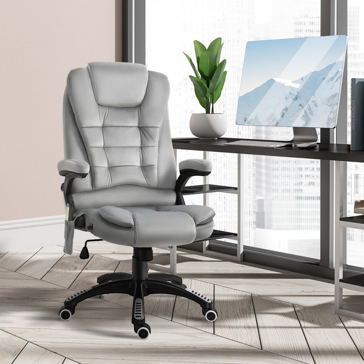 Ergonomisk grå massagestol – höjdjusterbar kontor/spel