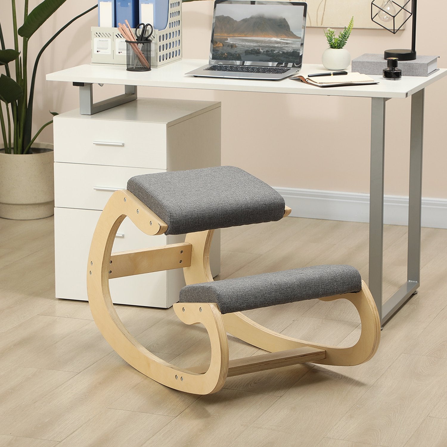 Ergonomisk gungknästol för förbättrad hållning, grå