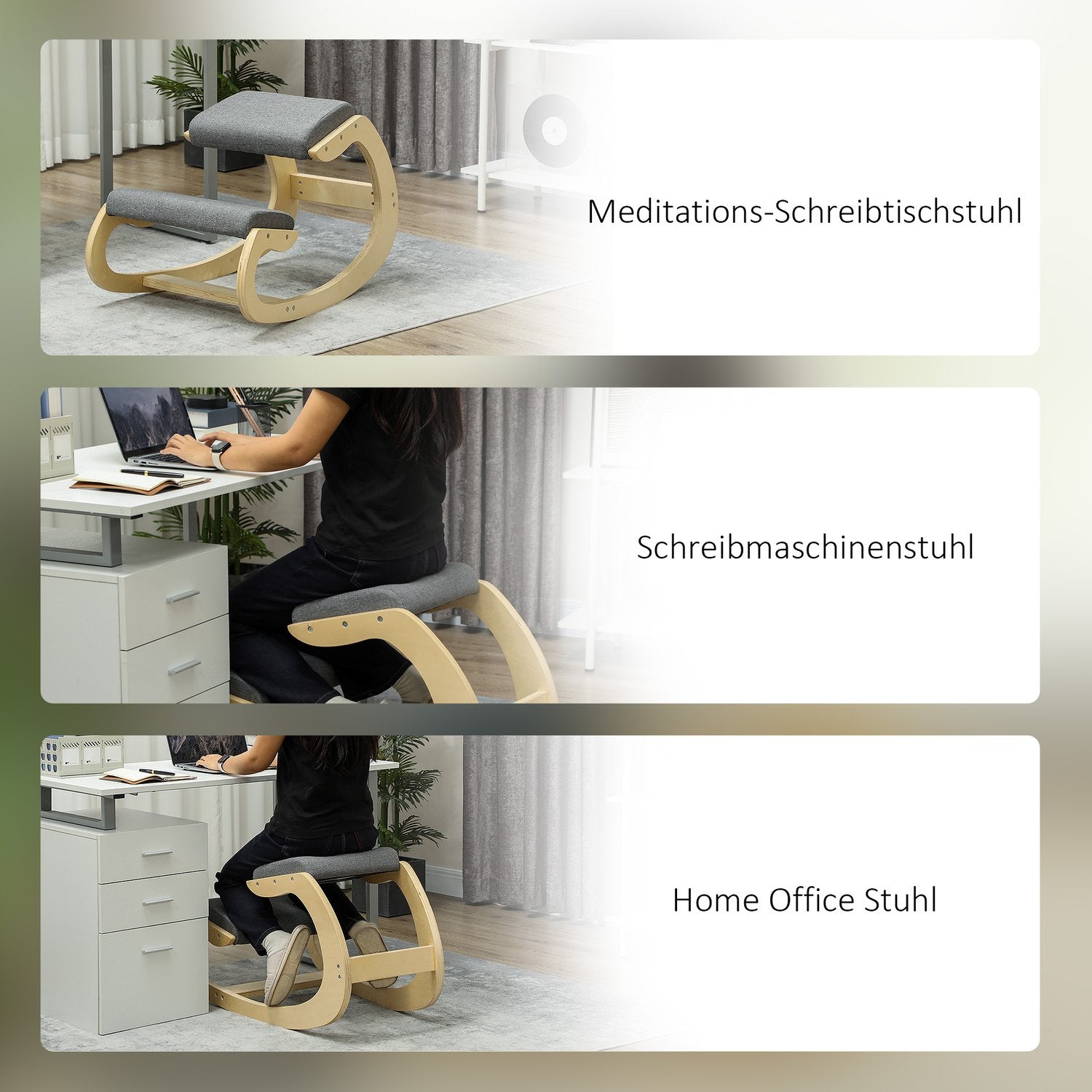 Ergonomisk gungknästol för förbättrad hållning, grå